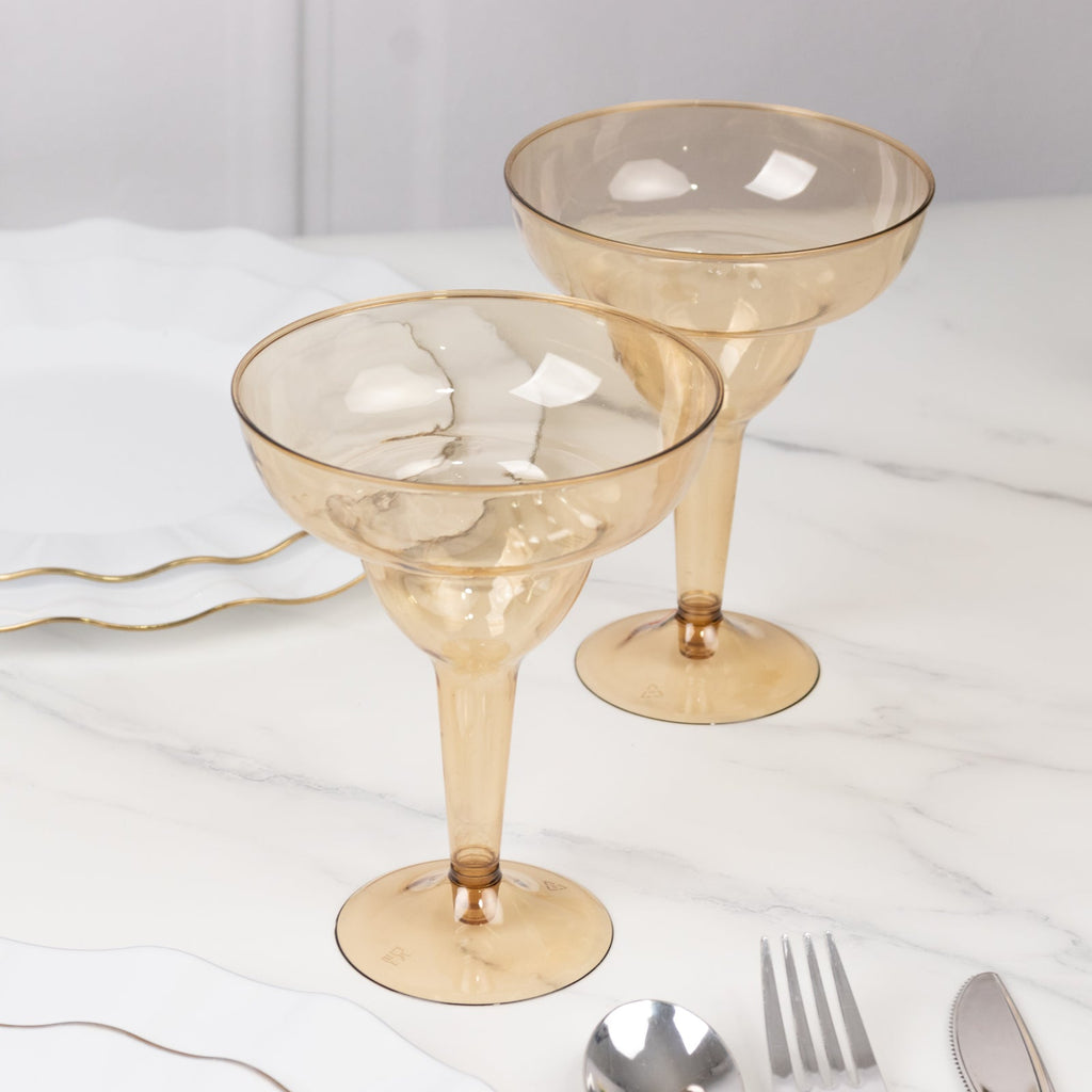 20 - Pack Plastic Margarita Glasses Amber Gold - Sturdy Disposable Glasses for Pina Coladas 10oz - Bell Racket Store