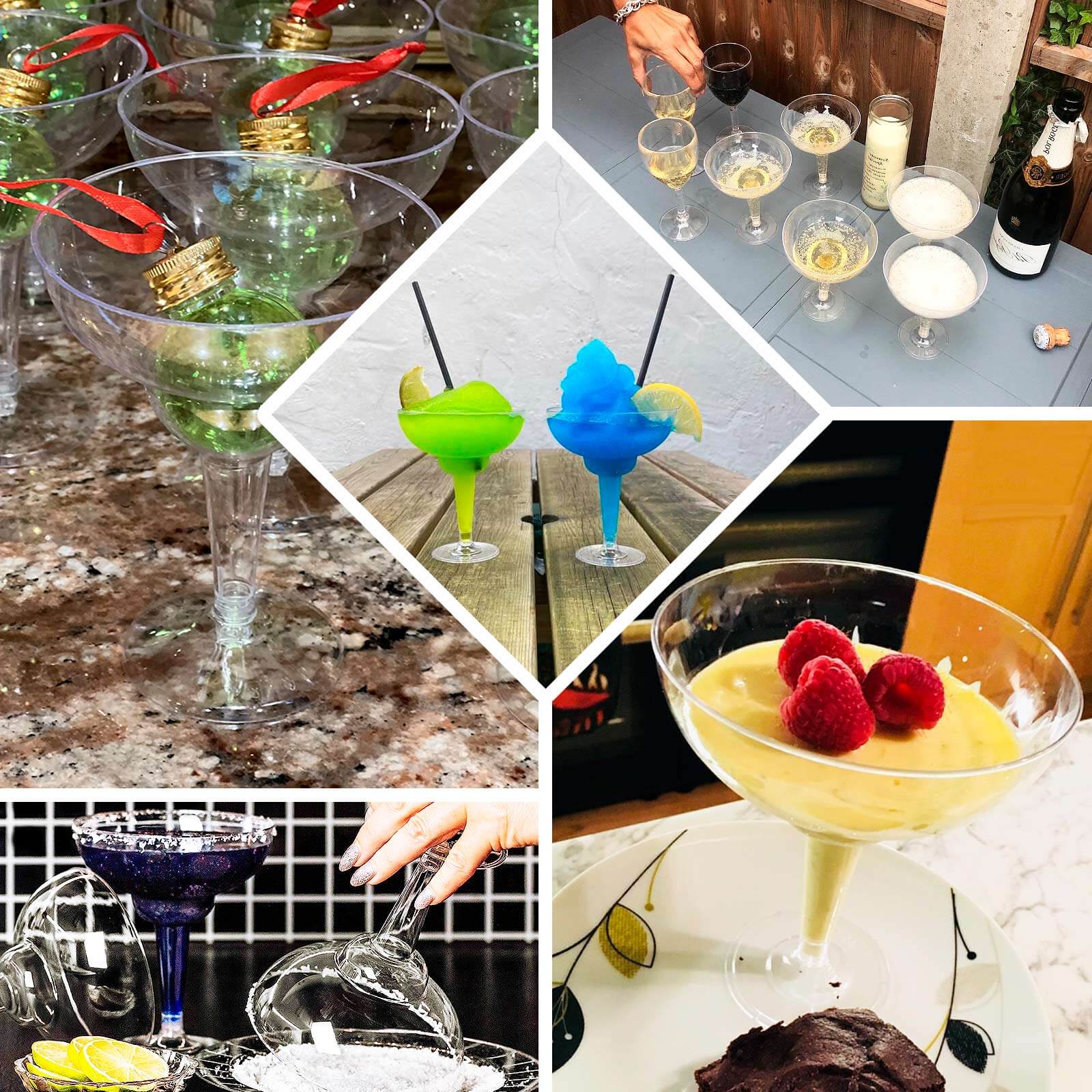 20 - Pack Plastic Margarita Glasses Clear - Sturdy Disposable Glasses for Pina Coladas 10oz - Bell Racket Store