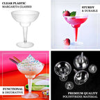 20 - Pack Plastic Margarita Glasses Clear - Sturdy Disposable Glasses for Pina Coladas 10oz - Bell Racket Store
