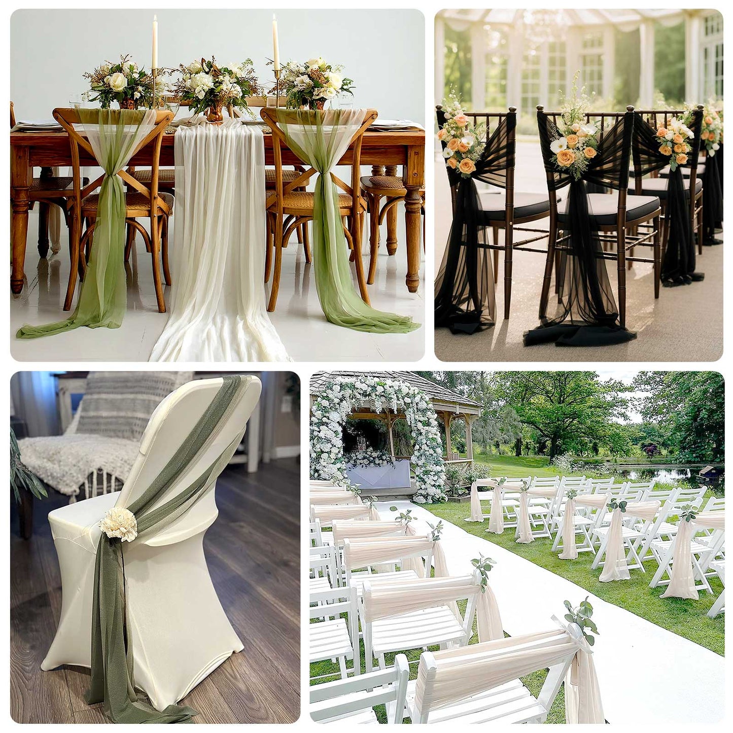 20 - Pack Sheer Chair Drape Decor in Black â€“ 9ft Shimmer Sash, Wrinkle - Free - Bell Racket Store