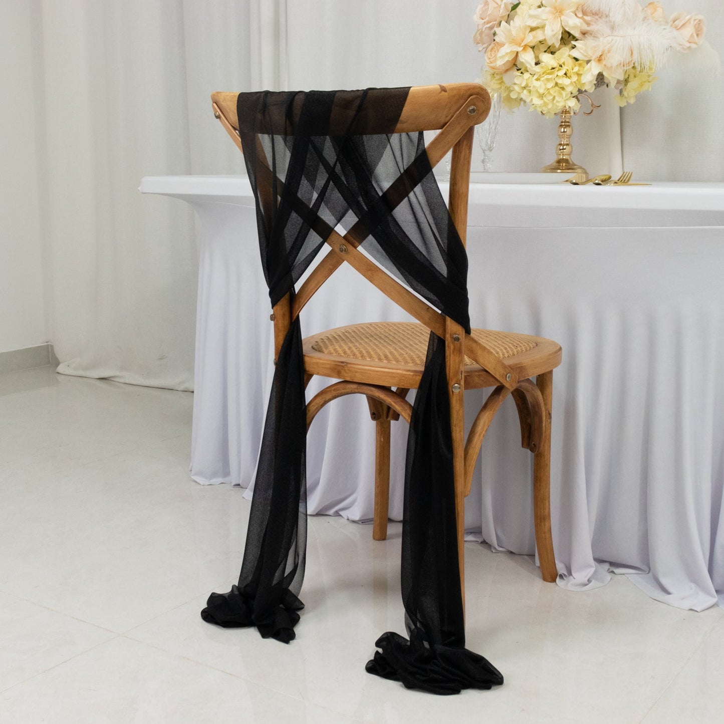 20 - Pack Sheer Chair Drape Decor in Black â€“ 9ft Shimmer Sash, Wrinkle - Free - Bell Racket Store