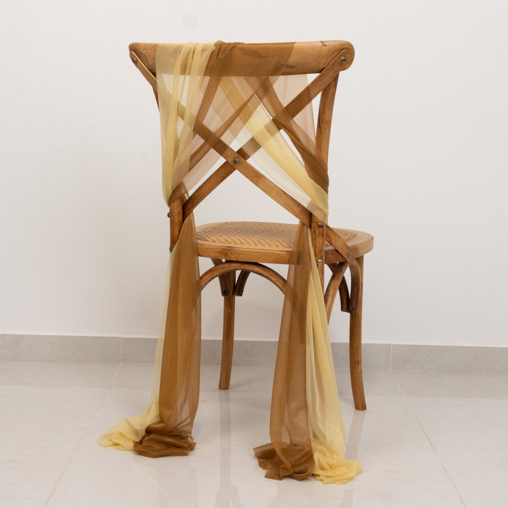 20 - Pack Sheer Chair Drape Decor in Champagne and Gold â€“ 9ft Shimmer Sash, Wrinkle - Free - Bell Racket Store