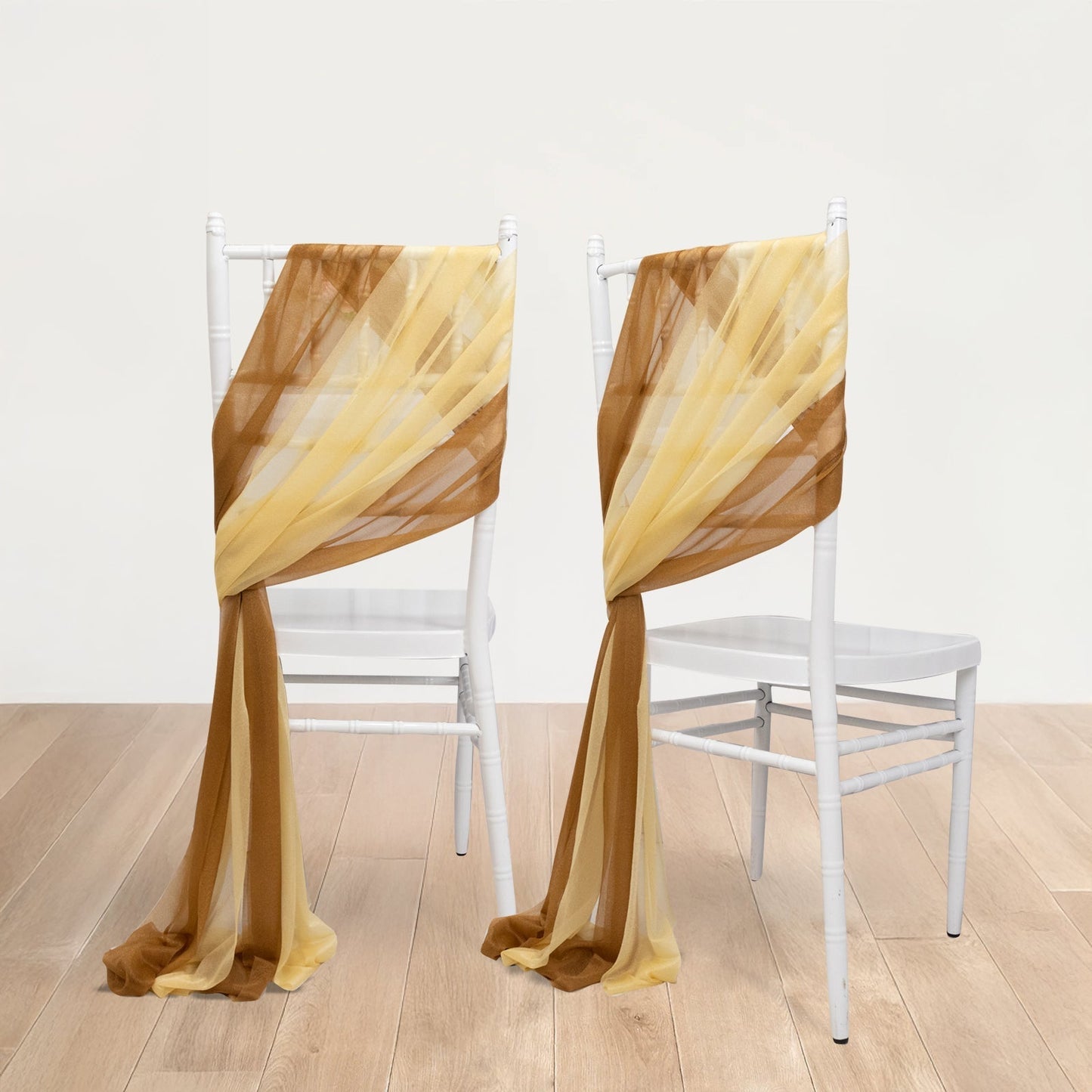 20 - Pack Sheer Chair Drape Decor in Champagne and Gold â€“ 9ft Shimmer Sash, Wrinkle - Free - Bell Racket Store