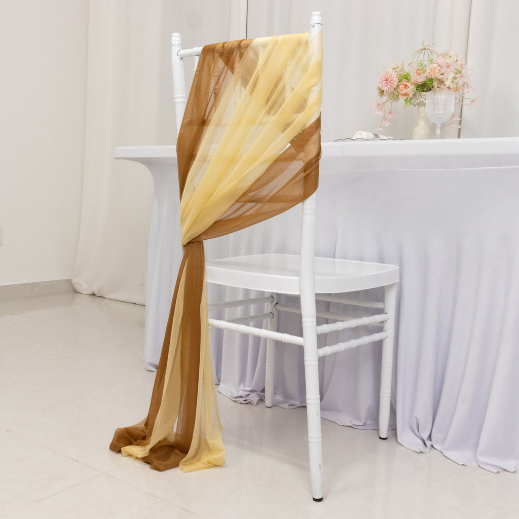 20 - Pack Sheer Chair Drape Decor in Champagne and Gold â€“ 9ft Shimmer Sash, Wrinkle - Free - Bell Racket Store