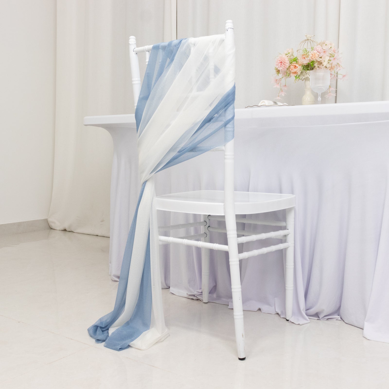 20 - Pack Sheer Chair Drape Decor in Dusty Blue and Ivory â€“ 9ft Shimmer Sash, Wrinkle - Free - Bell Racket Store