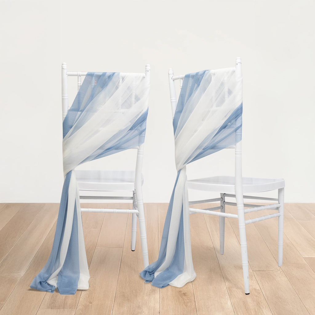 20 - Pack Sheer Chair Drape Decor in Dusty Blue and Ivory â€“ 9ft Shimmer Sash, Wrinkle - Free - Bell Racket Store