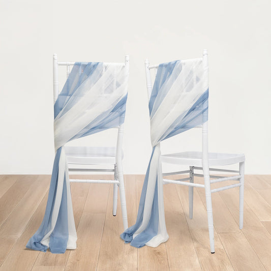 20 - Pack Sheer Chair Drape Decor in Dusty Blue and Ivory â€“ 9ft Shimmer Sash, Wrinkle - Free - Bell Racket Store