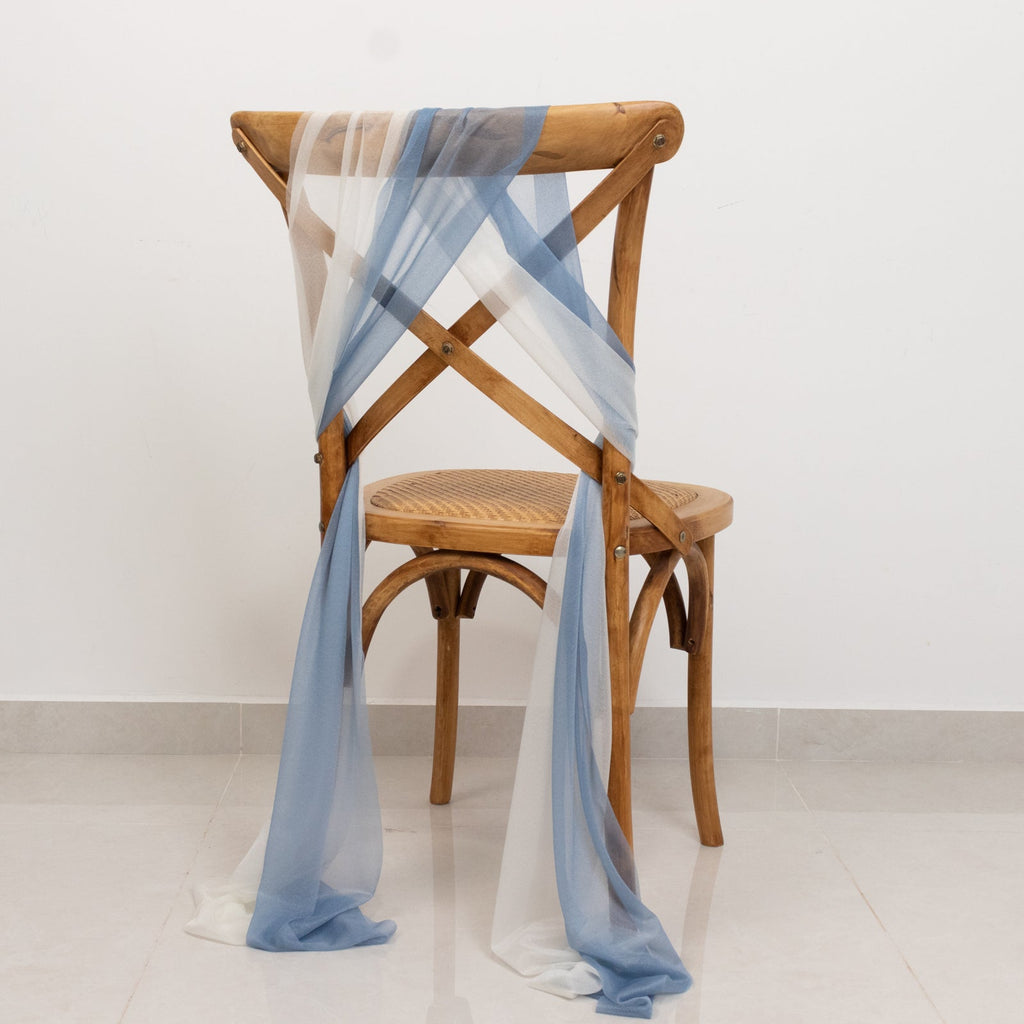 20 - Pack Sheer Chair Drape Decor in Dusty Blue and Ivory â€“ 9ft Shimmer Sash, Wrinkle - Free - Bell Racket Store
