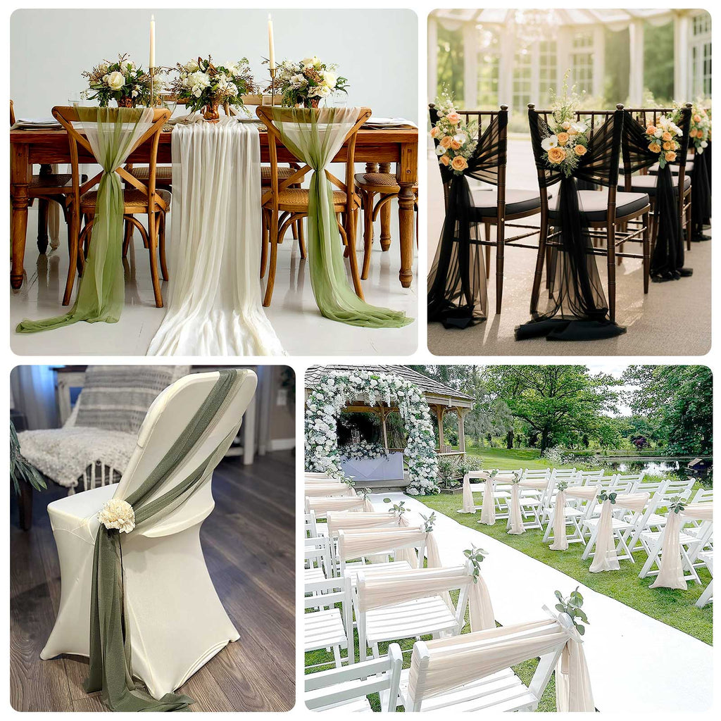 20 - Pack Sheer Chair Drape Decor in Dusty Blue and Ivory â€“ 9ft Shimmer Sash, Wrinkle - Free - Bell Racket Store