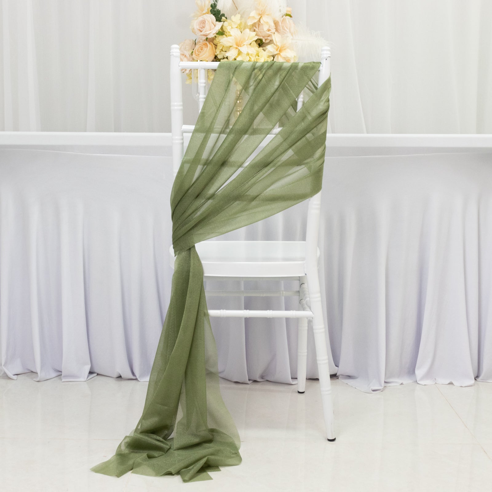20 - Pack Sheer Chair Drape Decor in Dusty Sage Green â€“ 9ft Shimmer Sash, Wrinkle - Free - Bell Racket Store