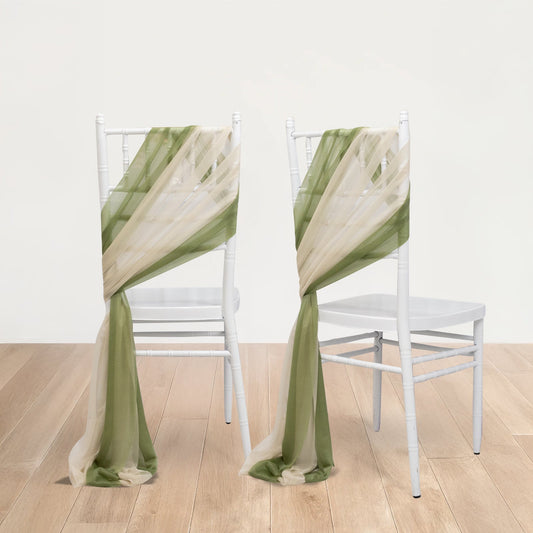 20 - Pack Sheer Chair Drape Decor in Dusty Sage Green and Beige â€“ 9ft Shimmer Sash, Wrinkle - Free - Bell Racket Store