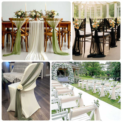 20 - Pack Sheer Chair Drape Decor in Dusty Sage Green and Beige â€“ 9ft Shimmer Sash, Wrinkle - Free - Bell Racket Store