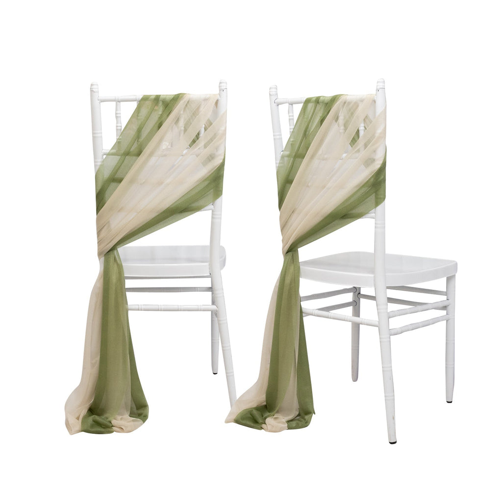 20 - Pack Sheer Chair Drape Decor in Dusty Sage Green and Beige â€“ 9ft Shimmer Sash, Wrinkle - Free - Bell Racket Store