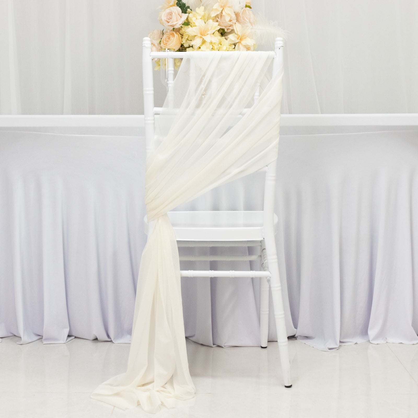 20 - Pack Sheer Chair Drape Decor in Ivory â€“ 9ft Shimmer Sash, Wrinkle - Free - Bell Racket Store