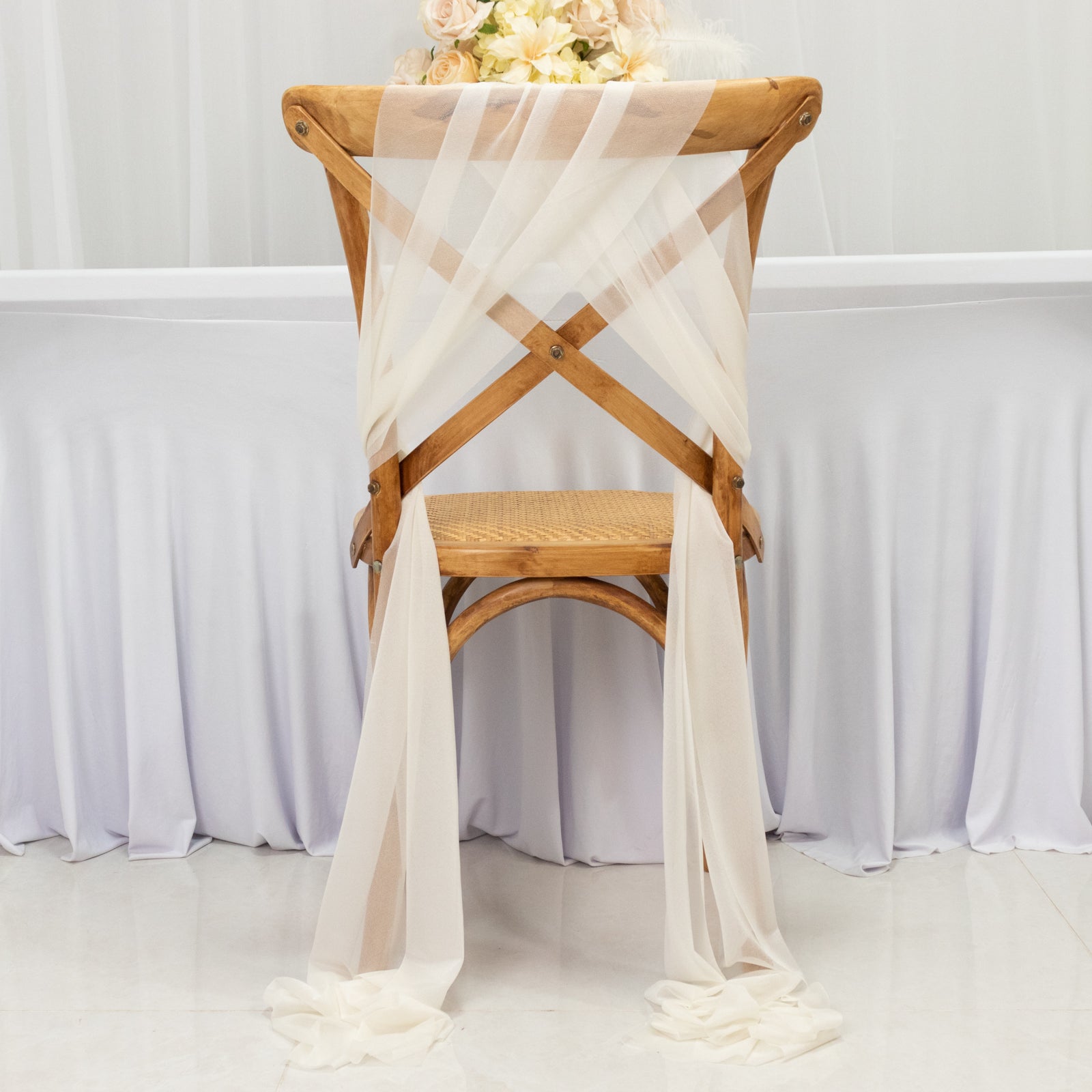 20 - Pack Sheer Chair Drape Decor in Ivory â€“ 9ft Shimmer Sash, Wrinkle - Free - Bell Racket Store
