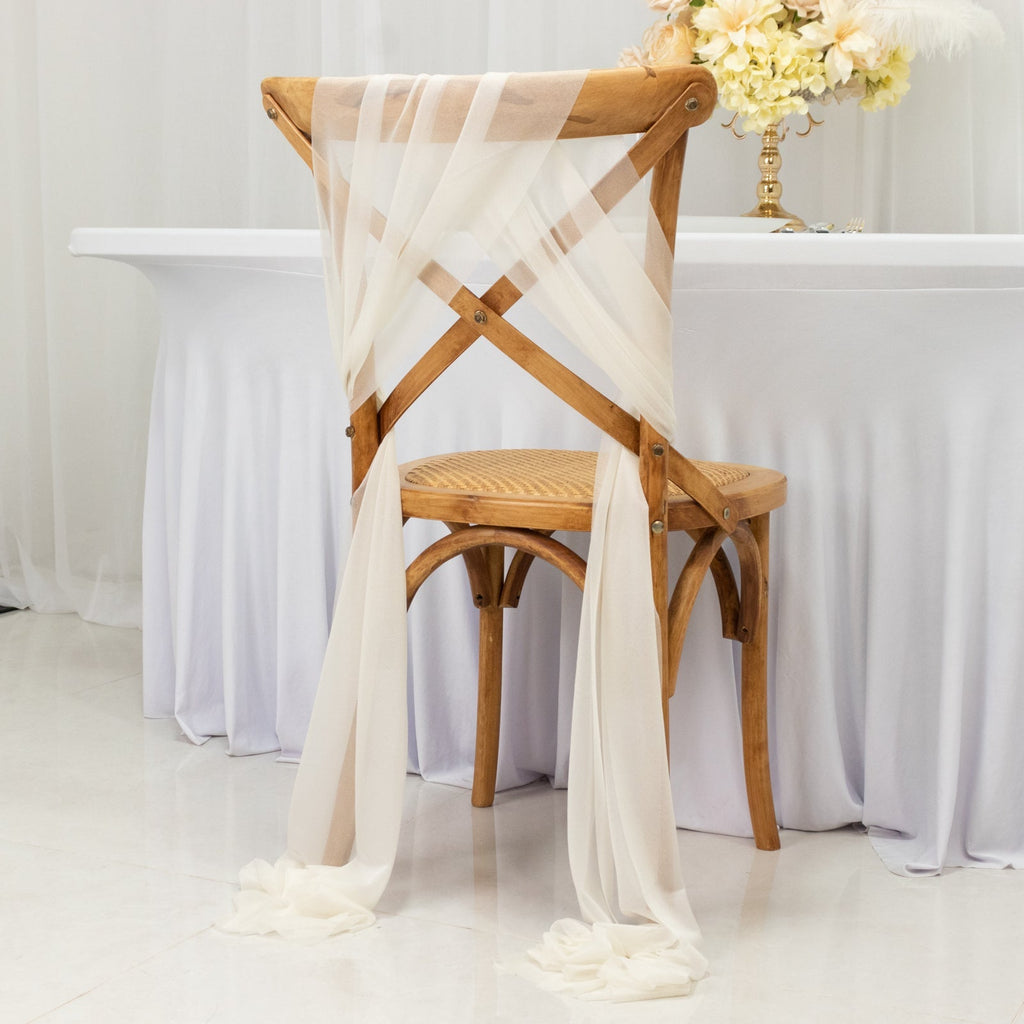 20 - Pack Sheer Chair Drape Decor in Ivory â€“ 9ft Shimmer Sash, Wrinkle - Free - Bell Racket Store
