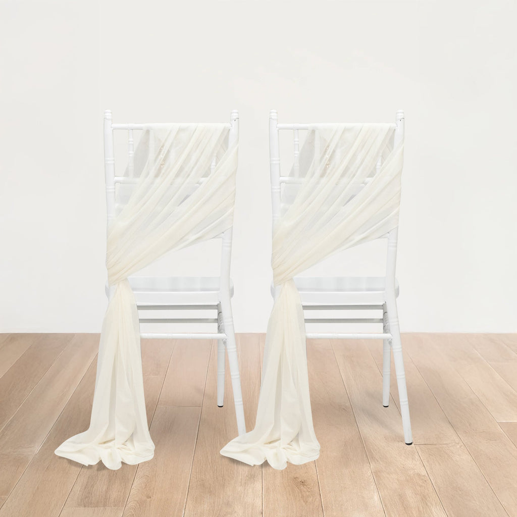 20 - Pack Sheer Chair Drape Decor in Ivory â€“ 9ft Shimmer Sash, Wrinkle - Free - Bell Racket Store