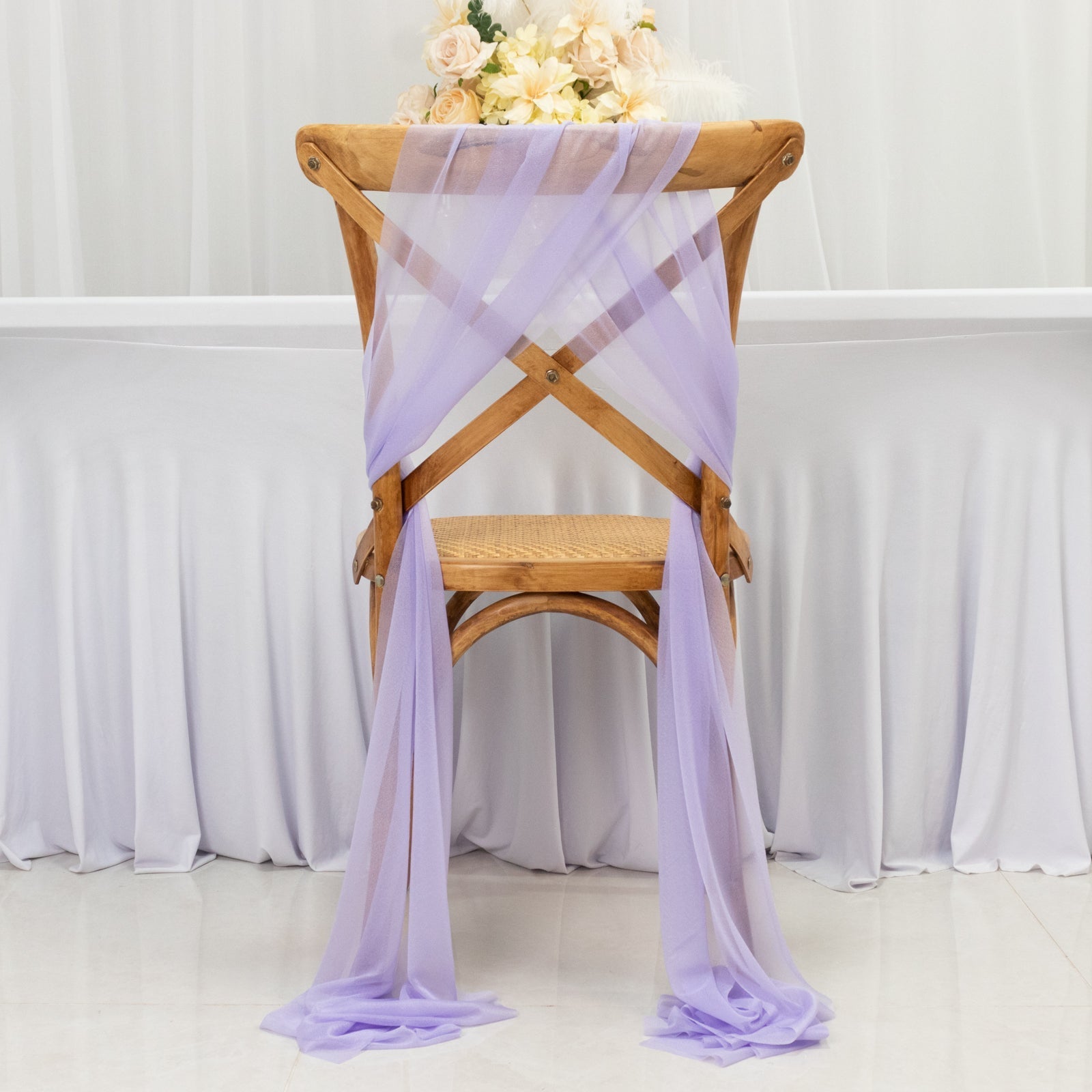 20 - Pack Sheer Chair Drape Decor in Lavender Lilac â€“ 9ft Shimmer Sash, Wrinkle - Free - Bell Racket Store