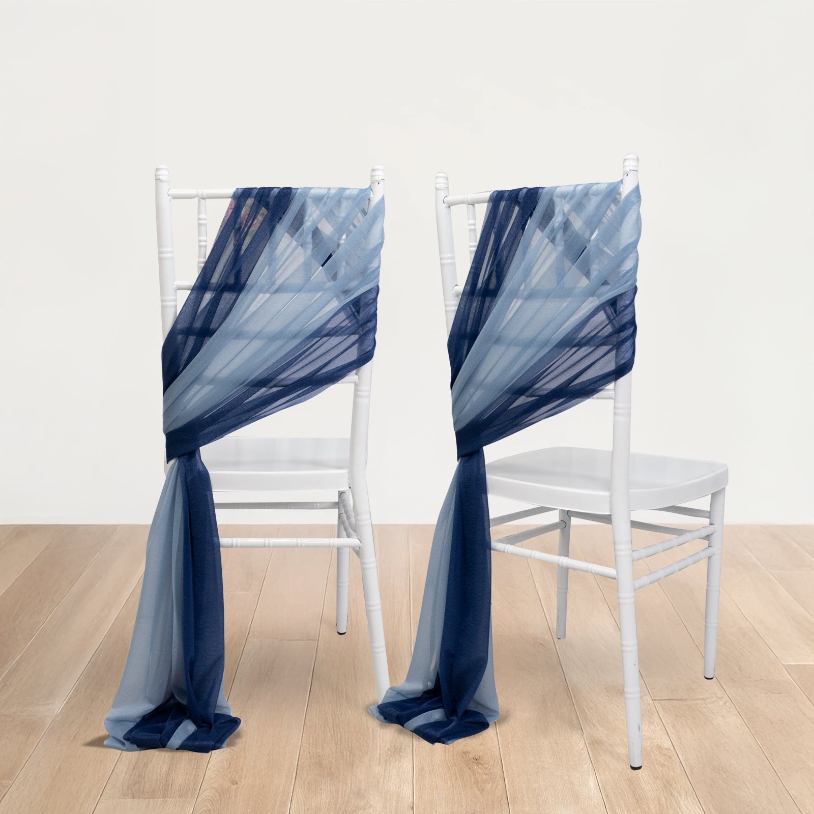 20 - Pack Sheer Chair Drape Decor in Navy Blue and Dusty Blue â€“ 9ft Shimmer Sash, Wrinkle - Free - Bell Racket Store