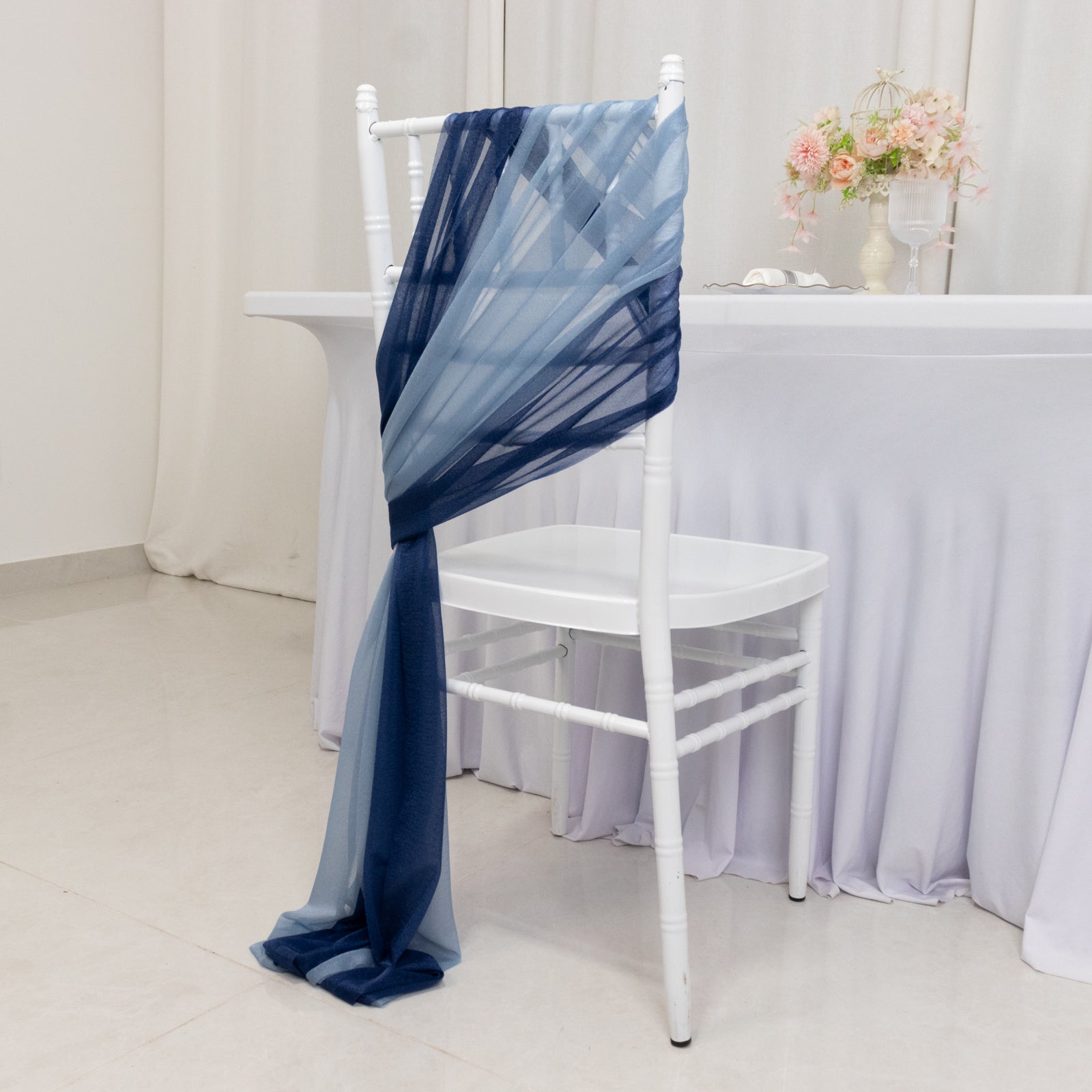 20 - Pack Sheer Chair Drape Decor in Navy Blue and Dusty Blue â€“ 9ft Shimmer Sash, Wrinkle - Free - Bell Racket Store
