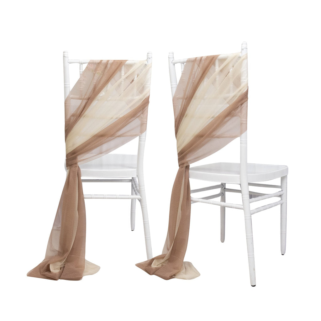 20 - Pack Sheer Chair Drape Decor in Taupe and Beige â€“ 9ft Shimmer Sash, Wrinkle - Free - Bell Racket Store