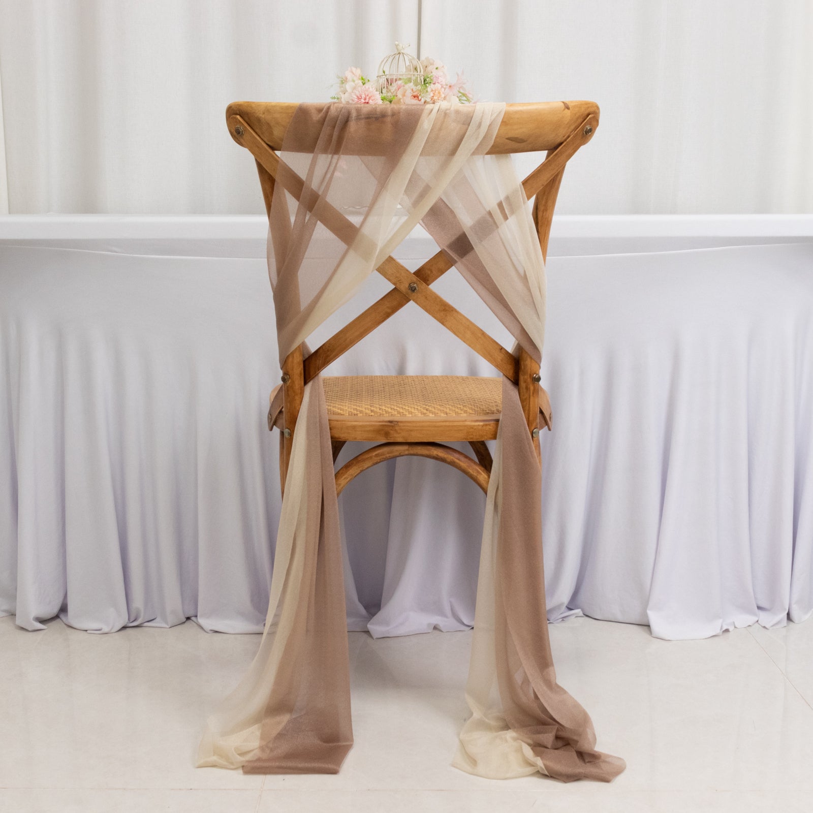 20 - Pack Sheer Chair Drape Decor in Taupe and Beige â€“ 9ft Shimmer Sash, Wrinkle - Free - Bell Racket Store