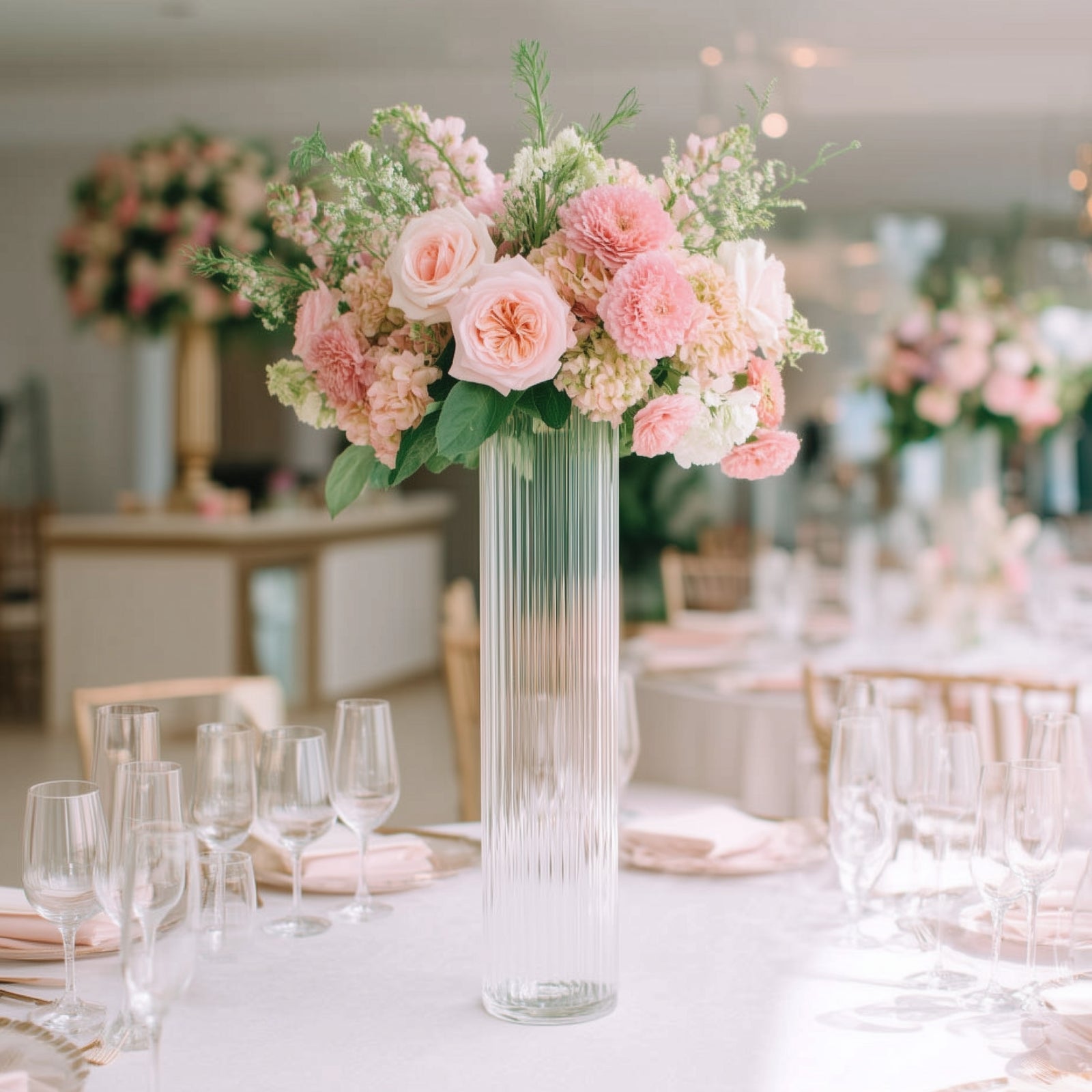 20" Ribbed Cylinder Glass Vases 6 - Pack â€“ Tall Clear Vases for Pampas Grass, Fresh Flowers & Elegant Event Decor - Bell Racket Store