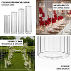 20" Ribbed Cylinder Glass Vases 6 - Pack â€“ Tall Clear Vases for Pampas Grass, Fresh Flowers & Elegant Event Decor - Bell Racket Store