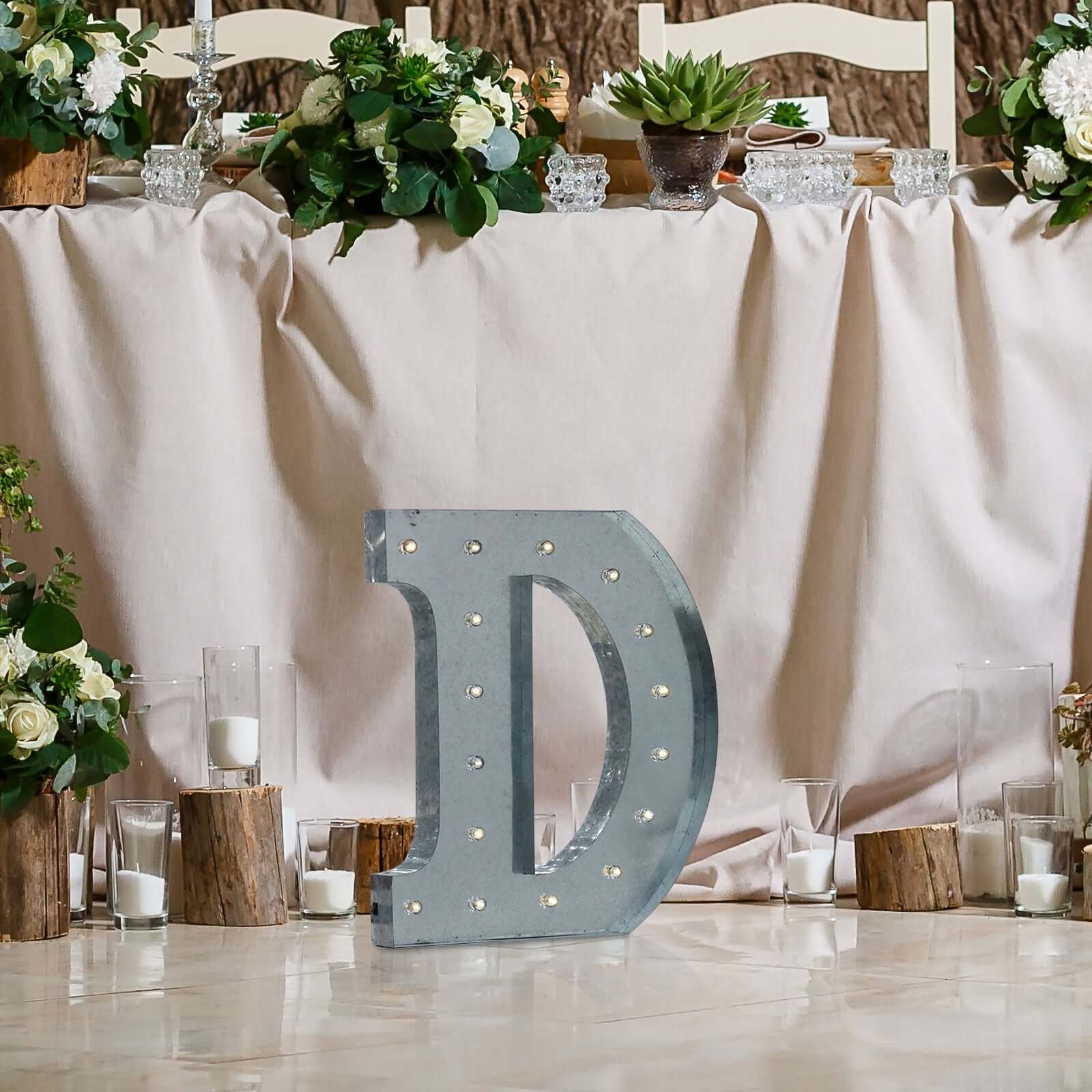 20" Vintage Galvanized Metal Marquee Letter Light Cordless With 16 Warm White LED - D