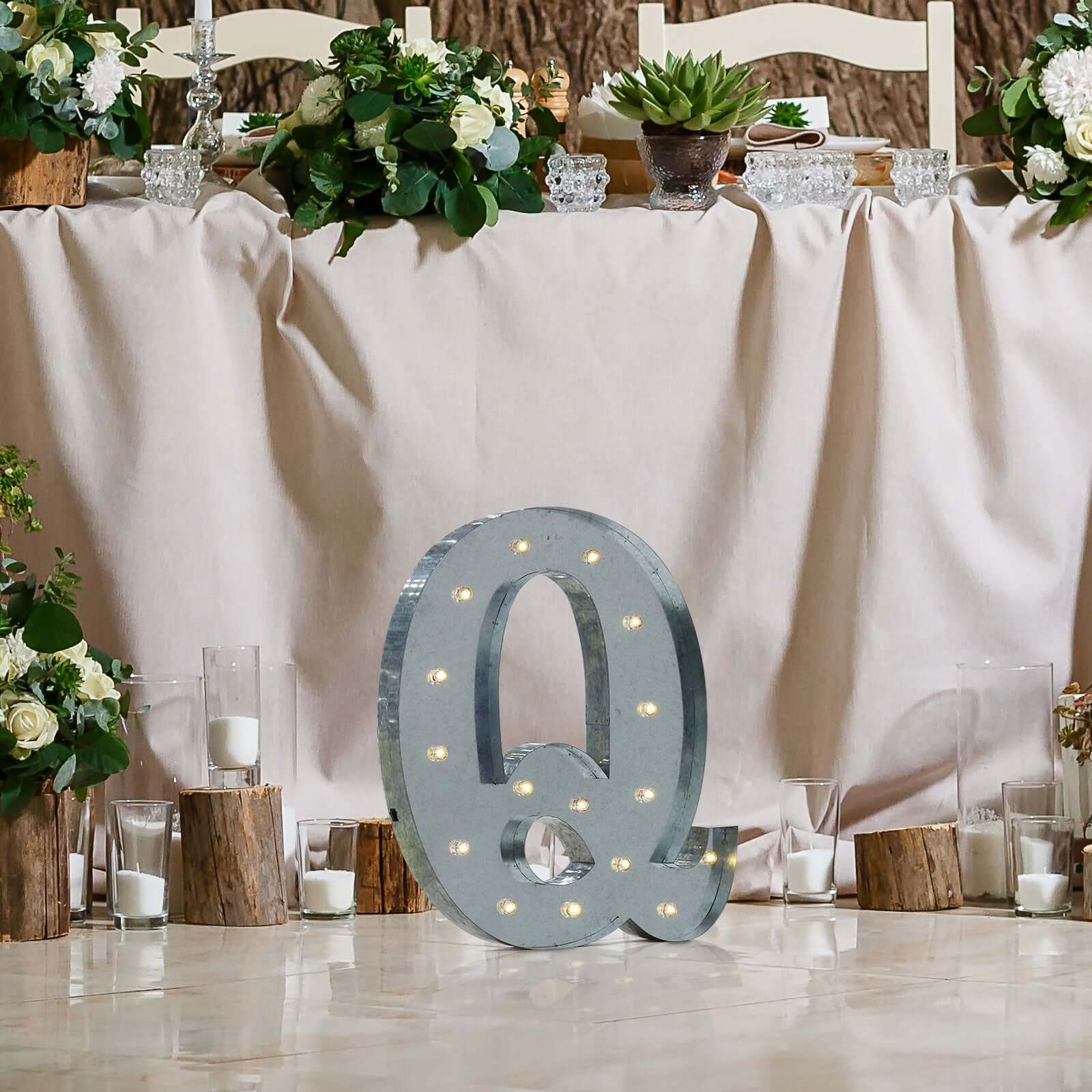 20" Vintage Galvanized Metal Marquee Letter Light Cordless With 16 Warm White LED - Q