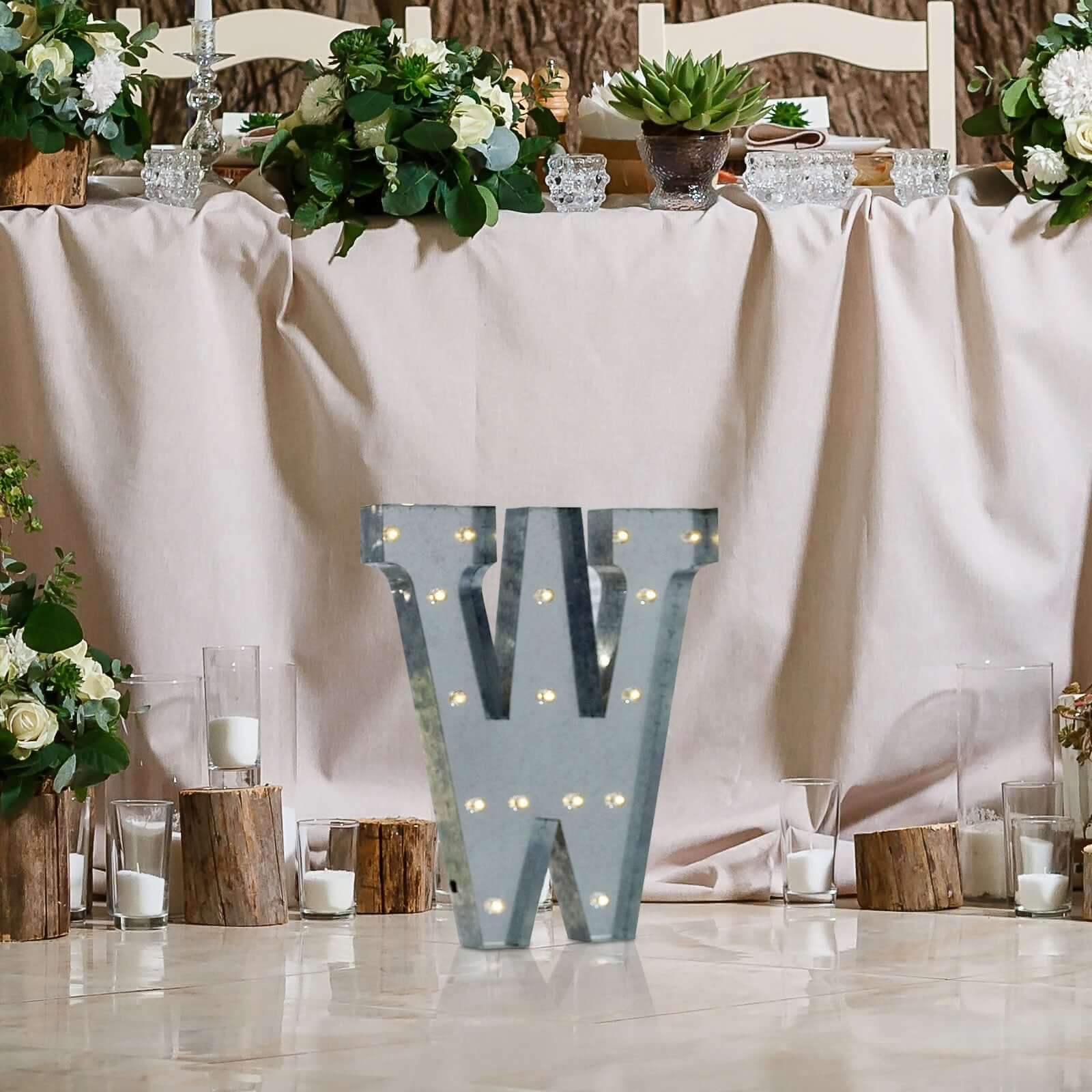 20" Vintage Galvanized Metal Marquee Letter Light Cordless With 16 Warm White LED - W