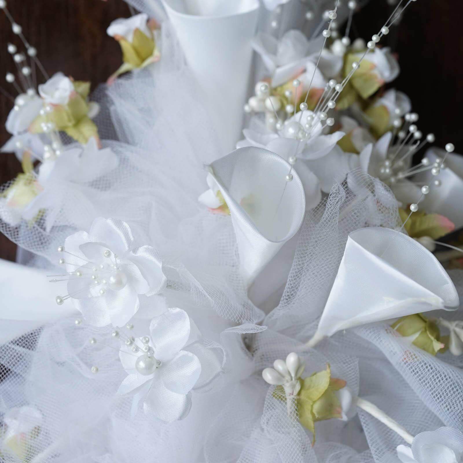 20" White Artificial Lily and Tulip Wedding Bridal Bouquet Flowers - NestOCart