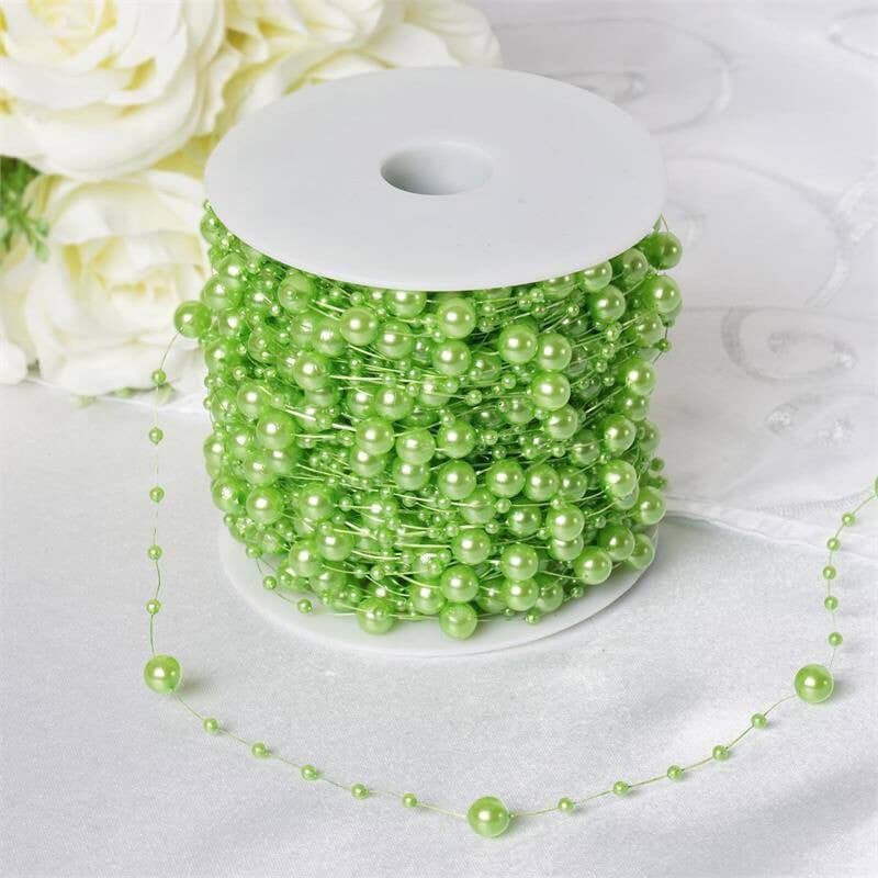 20.5 Yards 9mm 3mm Glossy Tea Green Faux Craft Pearl String Beads - NestOCart