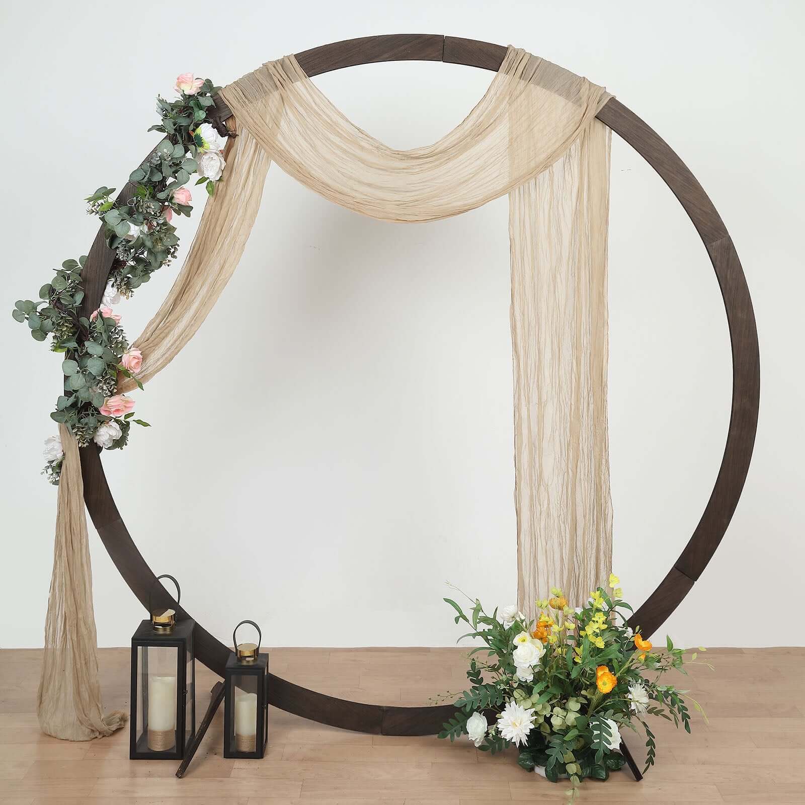 20ft Beige Gauze Cheesecloth Fabric Wedding Arch Drapery, Window Scarf Valance, Boho Decor Arbor Curtain Panel - Bell Racket Store