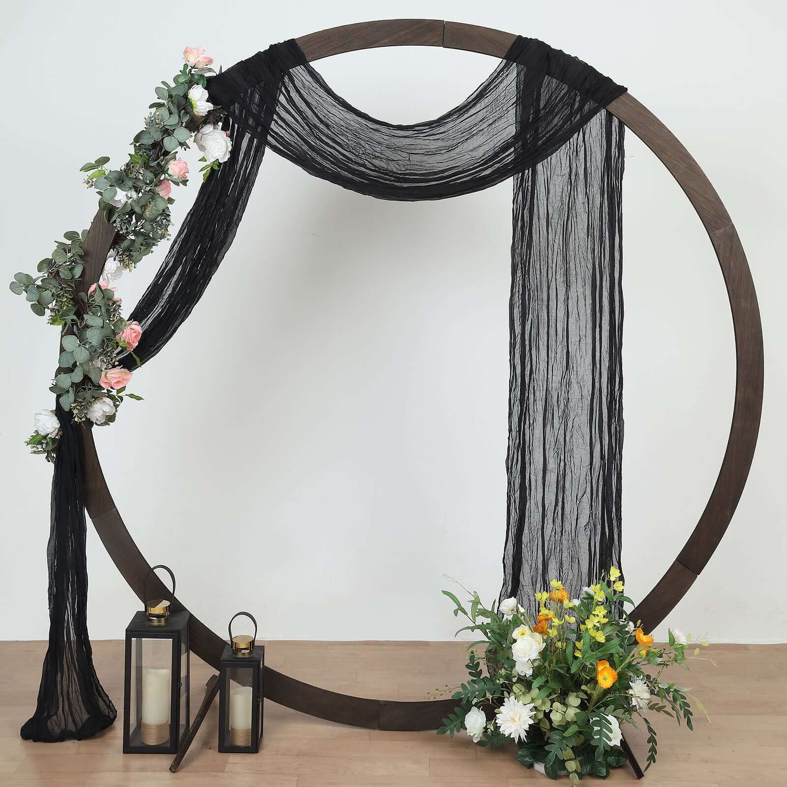 20ft Black Gauze Cheesecloth Fabric Wedding Arch Drapery, Window Scarf Valance, Boho Decor Arbor Curtain Panel - Bell Racket Store
