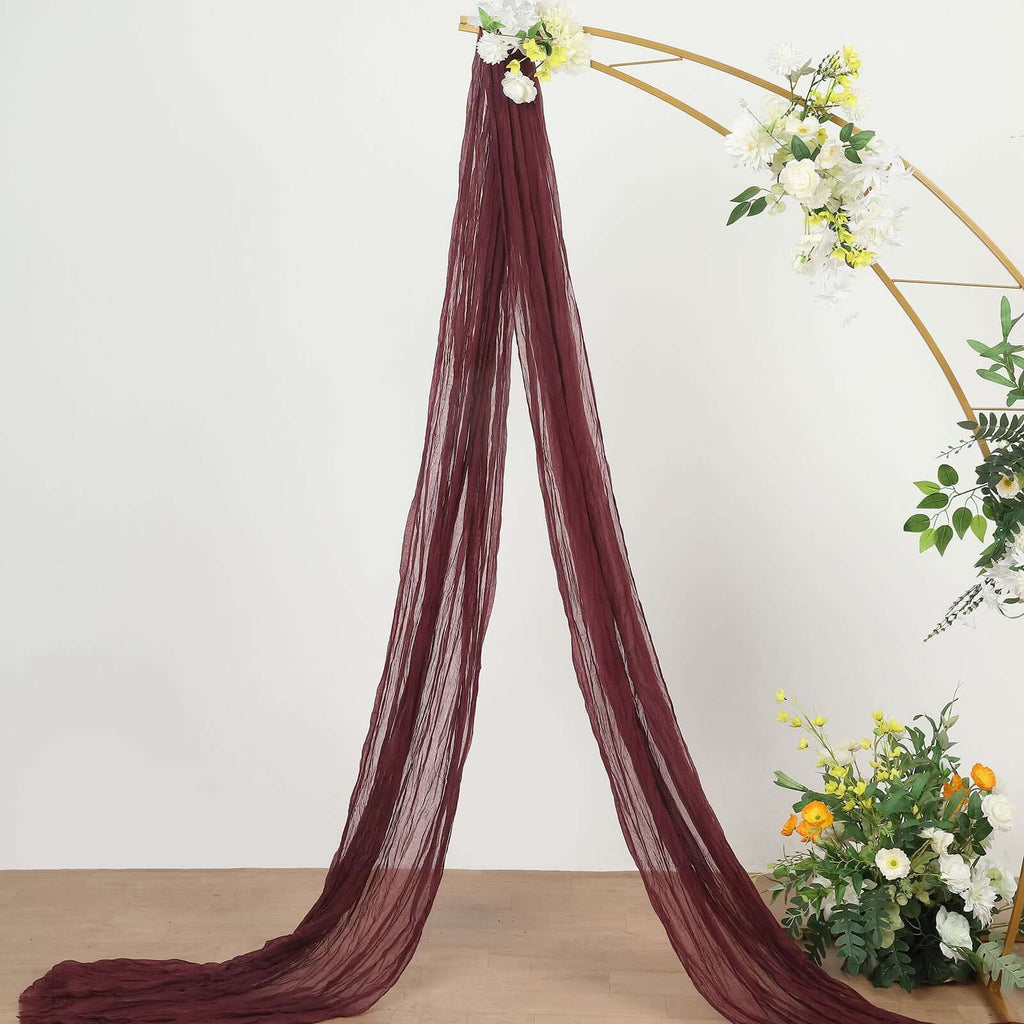 20ft Burgundy Gauze Cheesecloth Fabric Wedding Arch Drapery, Window Scarf Valance, Boho Decor Arbor Curtain Panel - Bell Racket Store