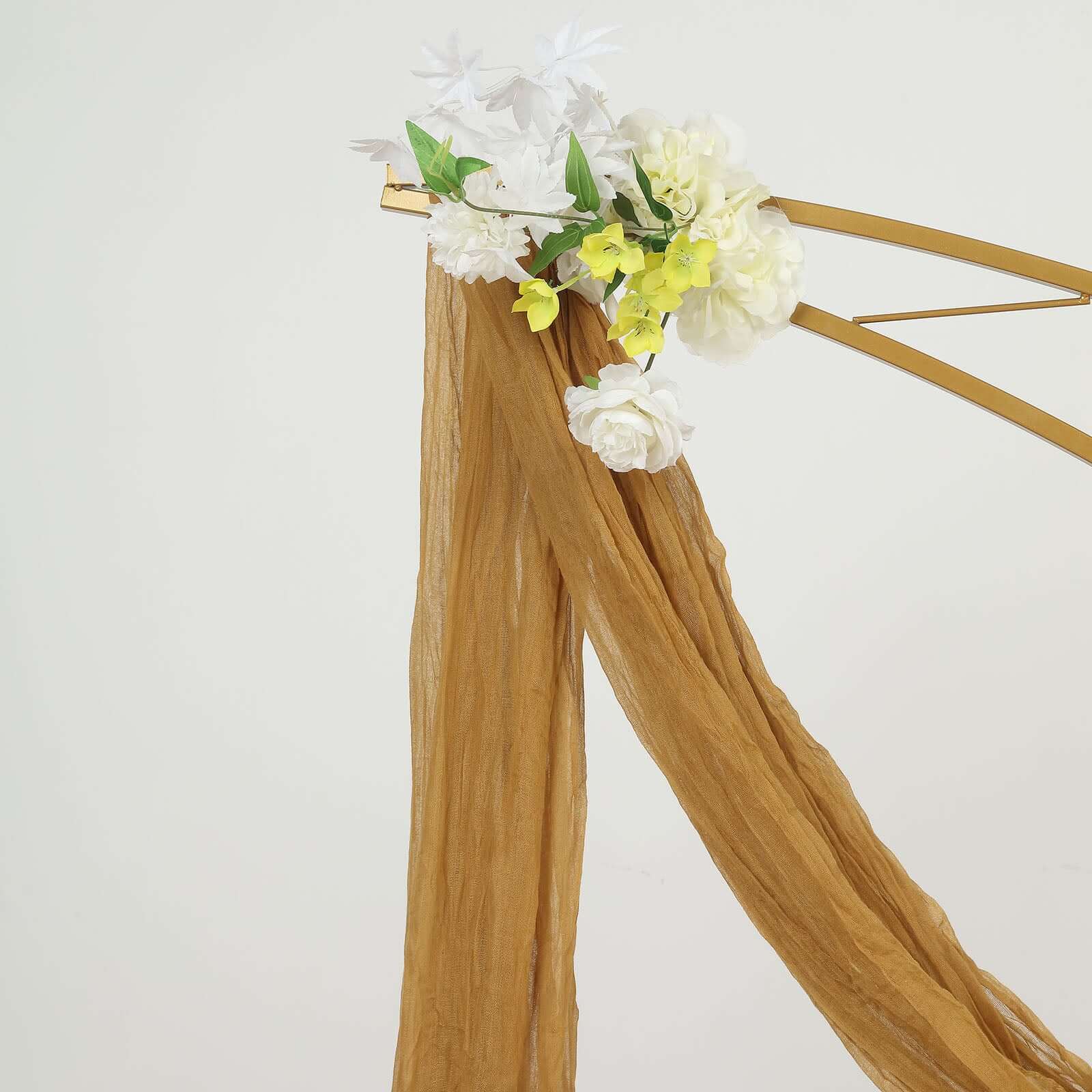 20ft Gold Gauze Cheesecloth Fabric Wedding Arch Drapery, Window Scarf Valance, Boho Decor Arbor Curtain Panel - Bell Racket Store