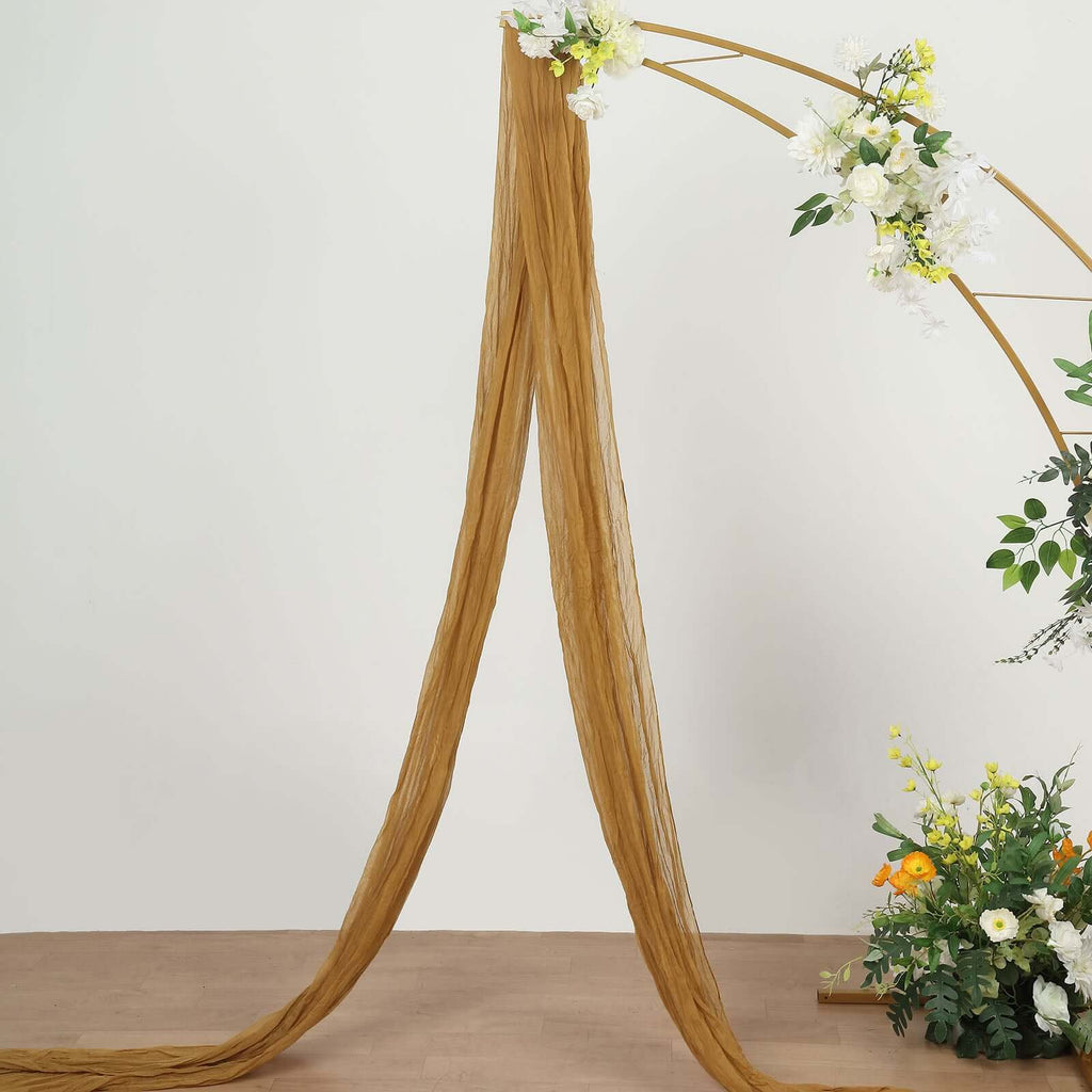 20ft Gold Gauze Cheesecloth Fabric Wedding Arch Drapery, Window Scarf Valance, Boho Decor Arbor Curtain Panel - Bell Racket Store