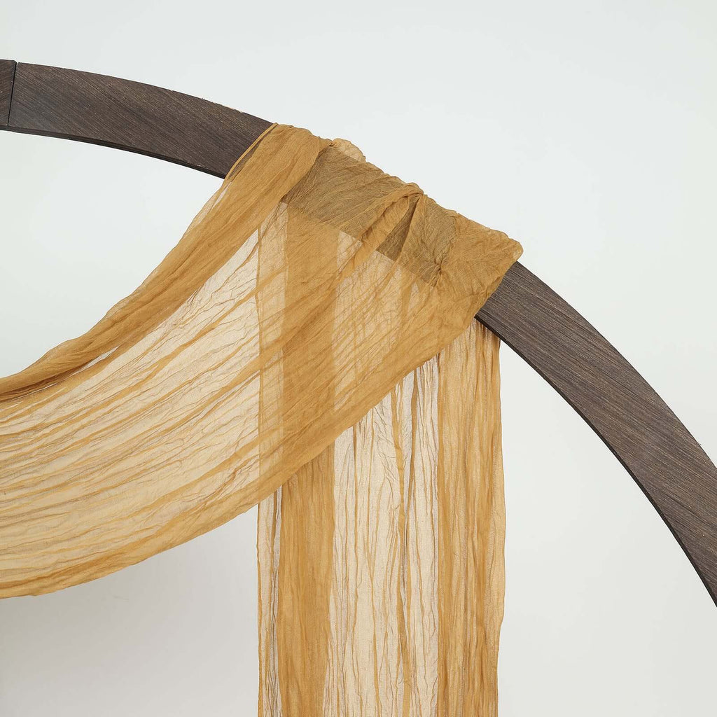 20ft Gold Gauze Cheesecloth Fabric Wedding Arch Drapery, Window Scarf Valance, Boho Decor Arbor Curtain Panel - Bell Racket Store