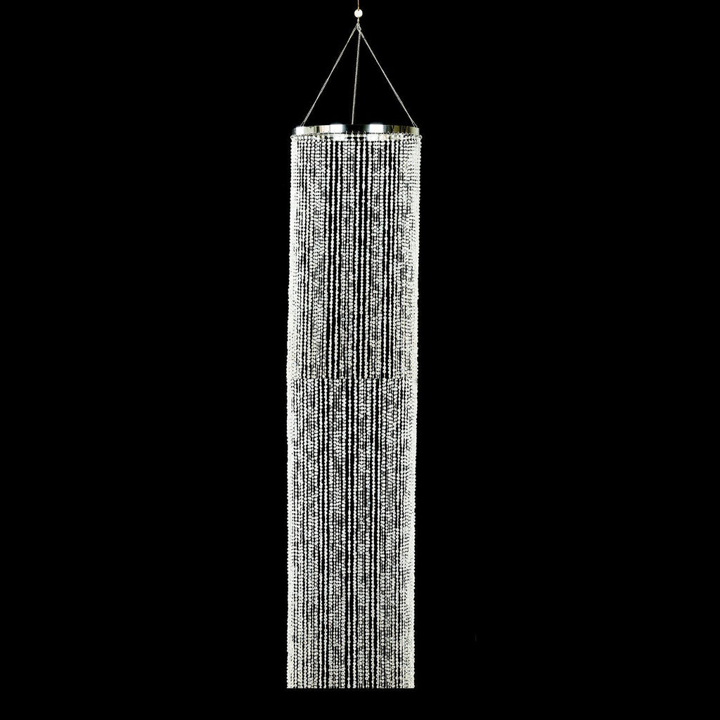 20ft Hanging Beaded Crystal Column Chandelier, Tall Beads Curtain Round with Silver Metal Hoop and Hanging Chain - Bell Racket Store