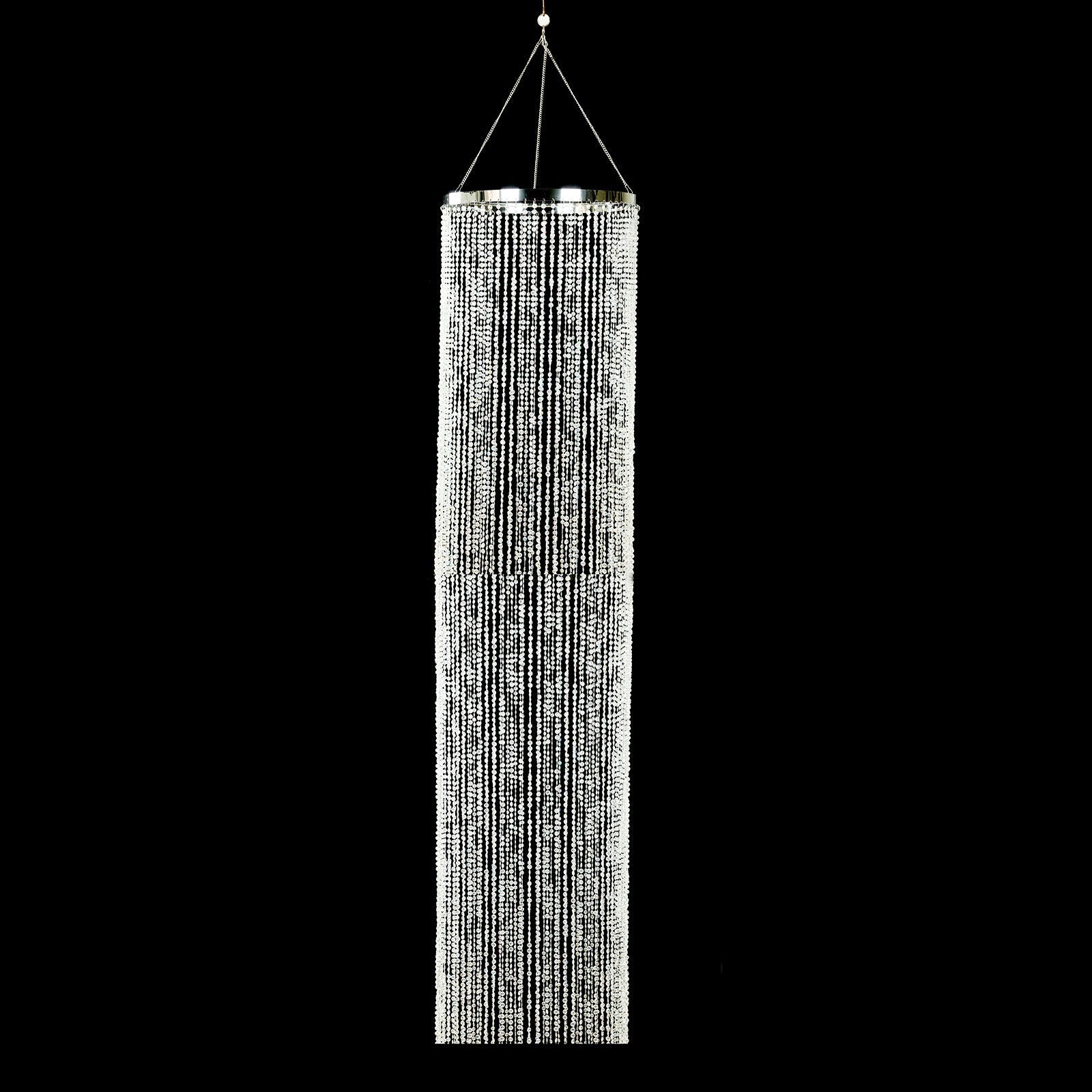 20ft Hanging Beaded Crystal Column Chandelier, Tall Beads Curtain Round with Silver Metal Hoop and Hanging Chain - Bell Racket Store