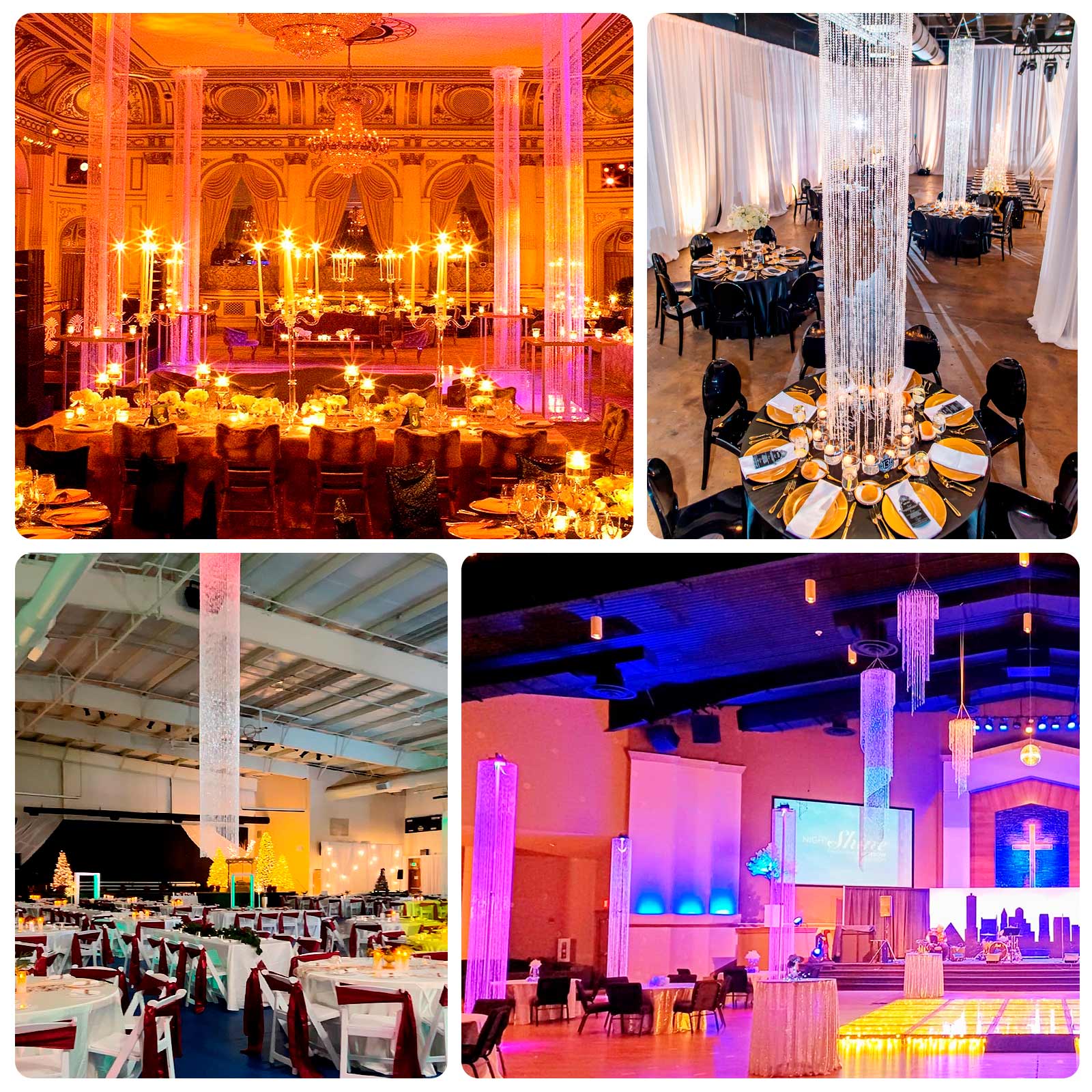 20ft Hanging Beaded Crystal Column Chandelier, Tall Beads Curtain Round with Silver Metal Hoop and Hanging Chain - Bell Racket Store