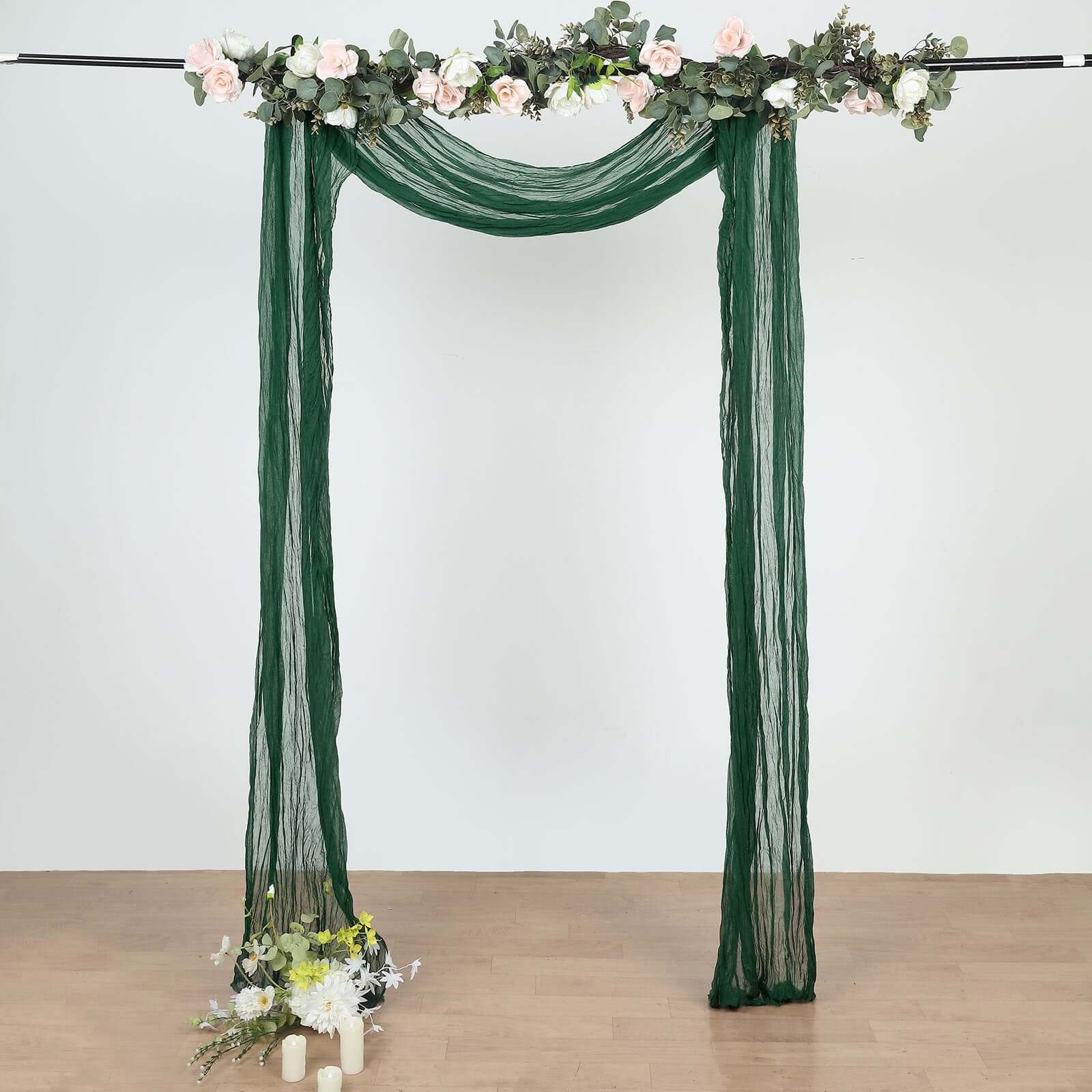 20ft Hunter Emerald Green Gauze Cheesecloth Fabric Wedding Arch Drapery, Window Scarf Valance, Boho Decor Arbor Curtain Panel - Bell Racket Store