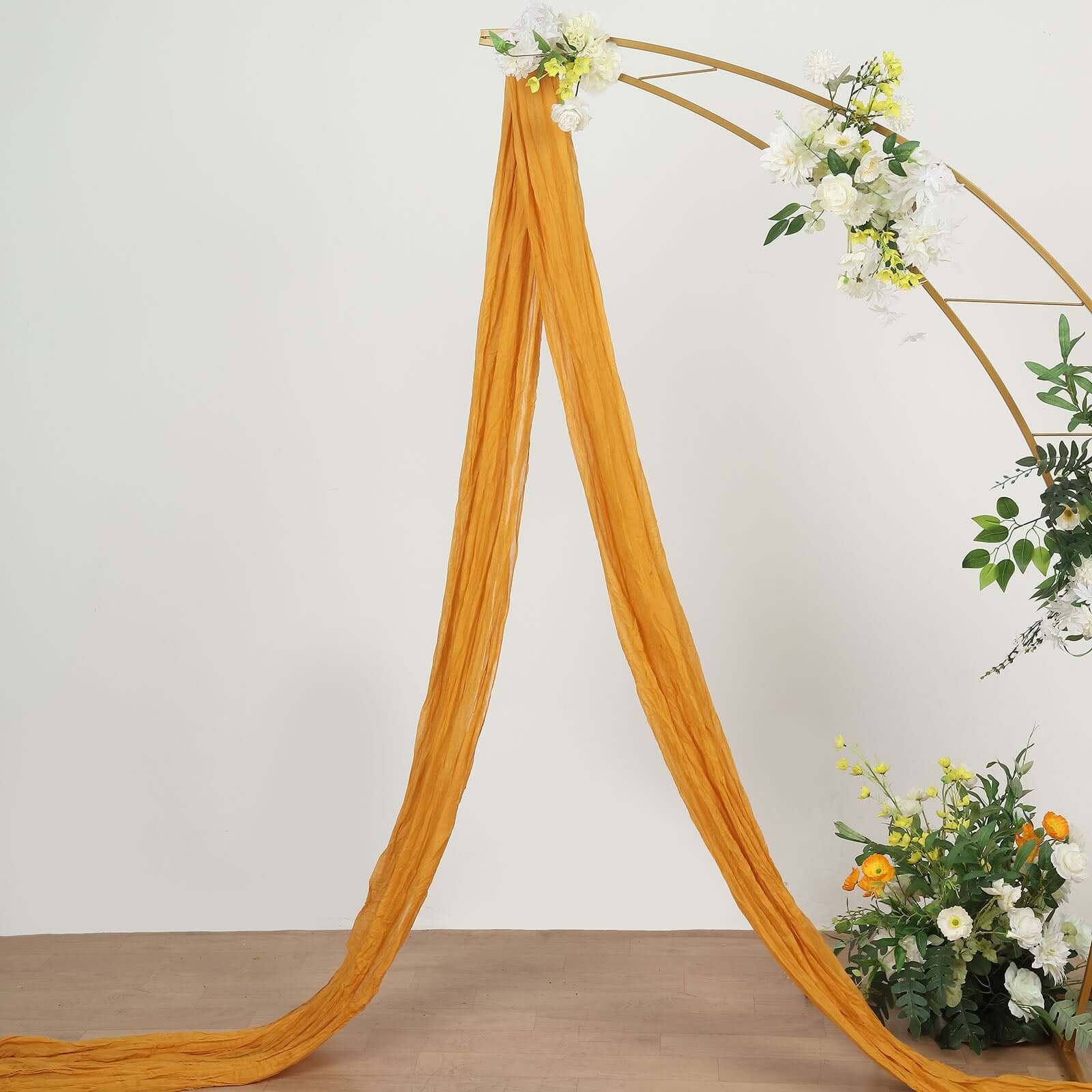 20ft Mustard Yellow Gauze Cheesecloth Fabric Wedding Arch Drapery, Window Scarf Valance, Boho Decor Arbor Curtain Panel - Bell Racket Store