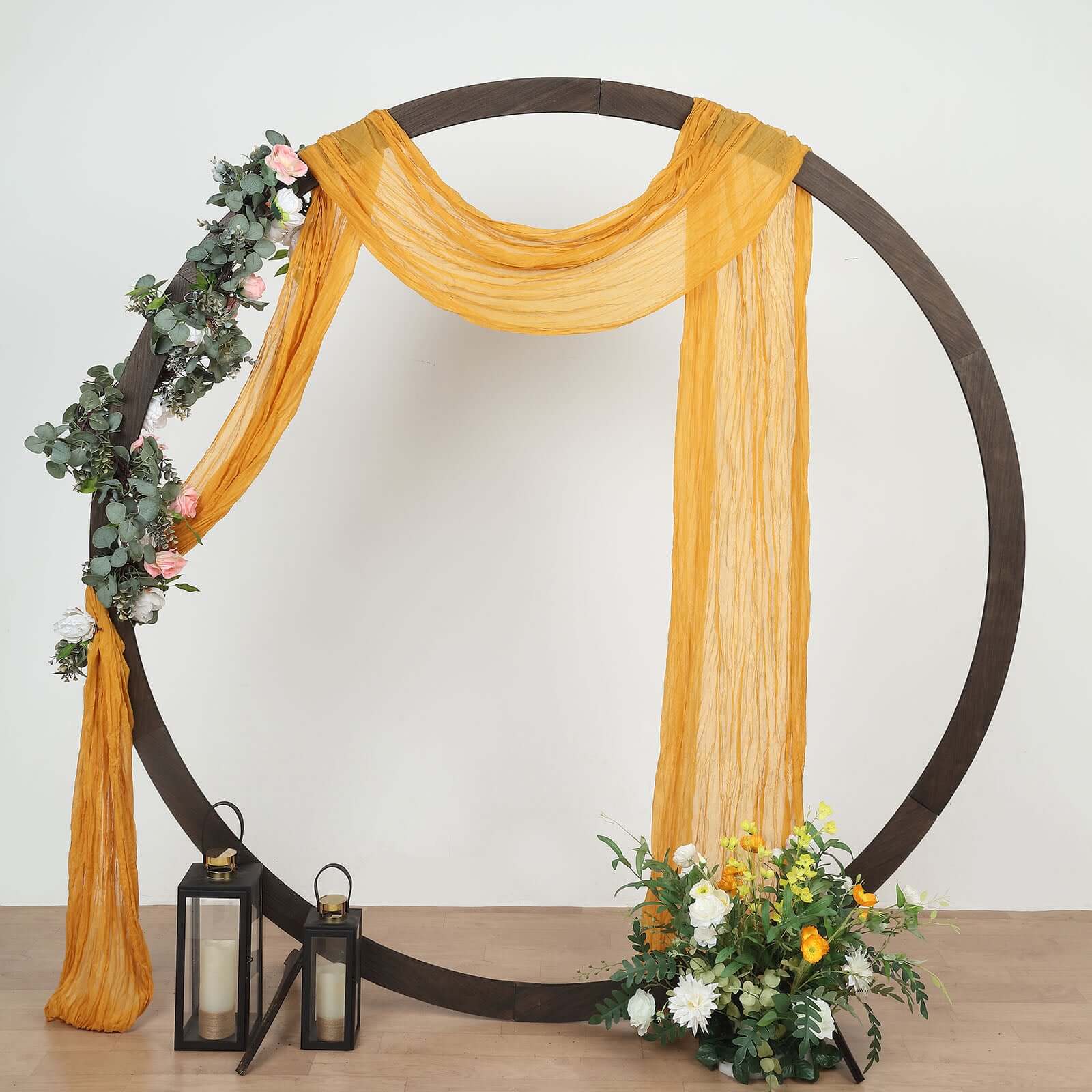 20ft Mustard Yellow Gauze Cheesecloth Fabric Wedding Arch Drapery, Window Scarf Valance, Boho Decor Arbor Curtain Panel - Bell Racket Store