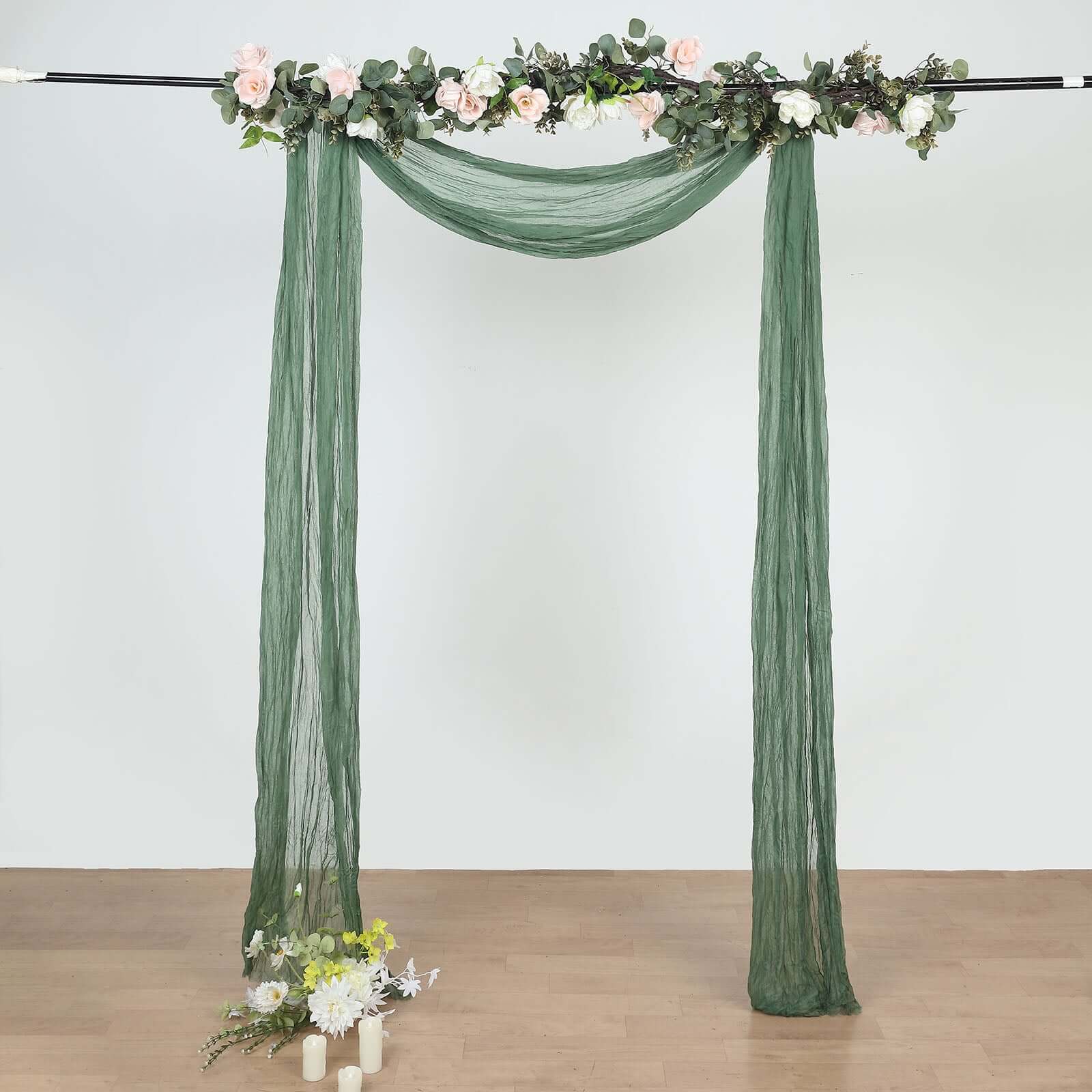 20ft Olive Green Gauze Cheesecloth Fabric Wedding Arch Drapery, Window Scarf Valance, Boho Decor Arbor Curtain Panel - Bell Racket Store