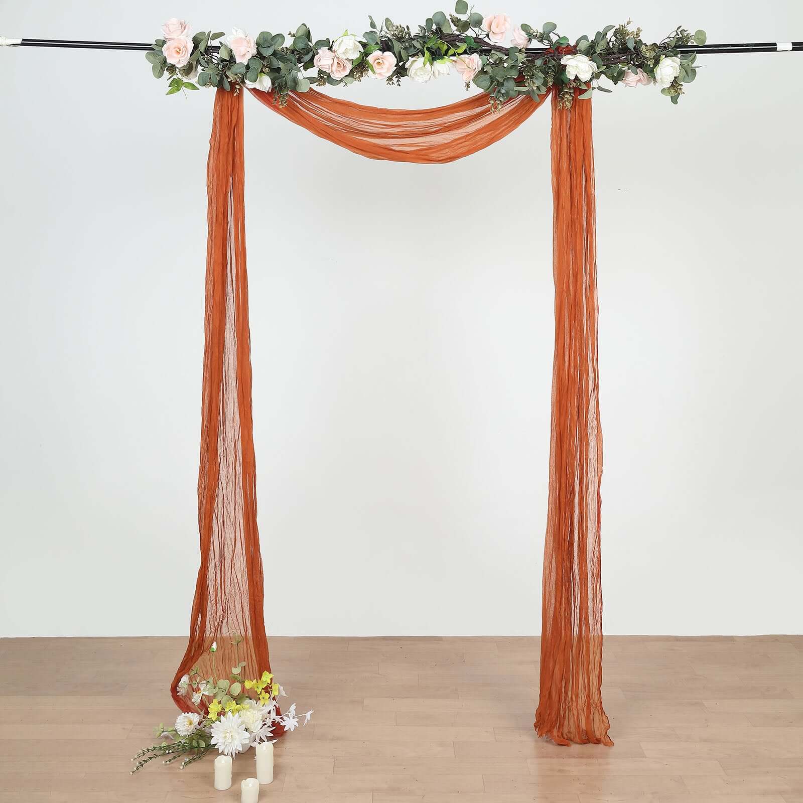 20ft Terracotta (Rust) Gauze Cheesecloth Fabric Wedding Arch Drapery, Window Scarf Valance, Boho Decor Arbor Curtain Panel - Bell Racket Store