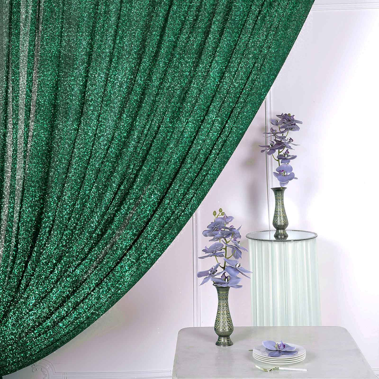 20ftx10ft Hunter Emerald Green Metallic Shimmer Tinsel Event Curtain Drapes, Backdrop Event Panel - Bell Racket Store