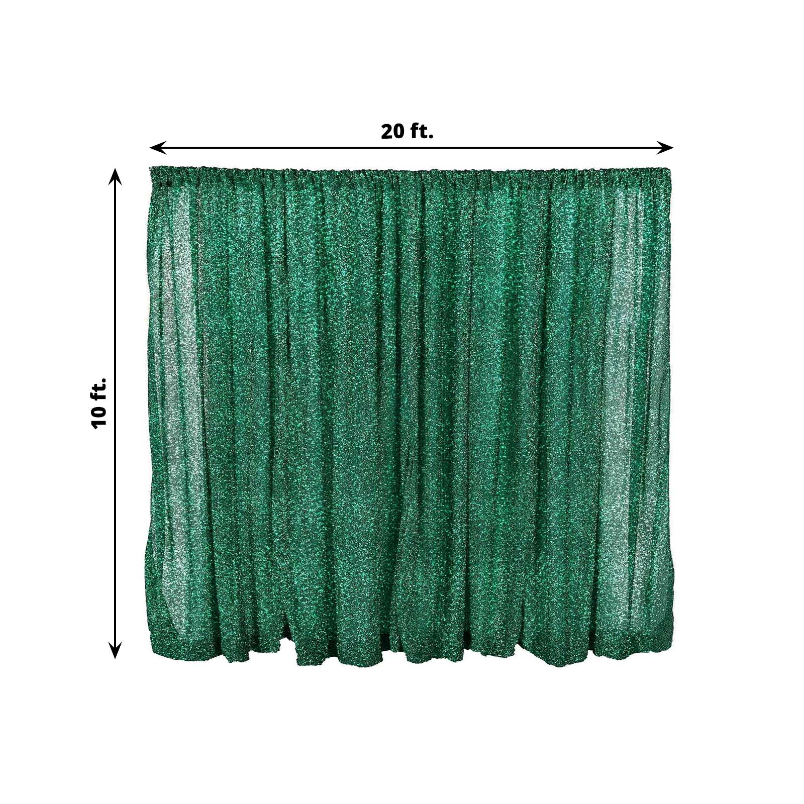 20ftx10ft Hunter Emerald Green Metallic Shimmer Tinsel Event Curtain Drapes, Backdrop Event Panel - Bell Racket Store
