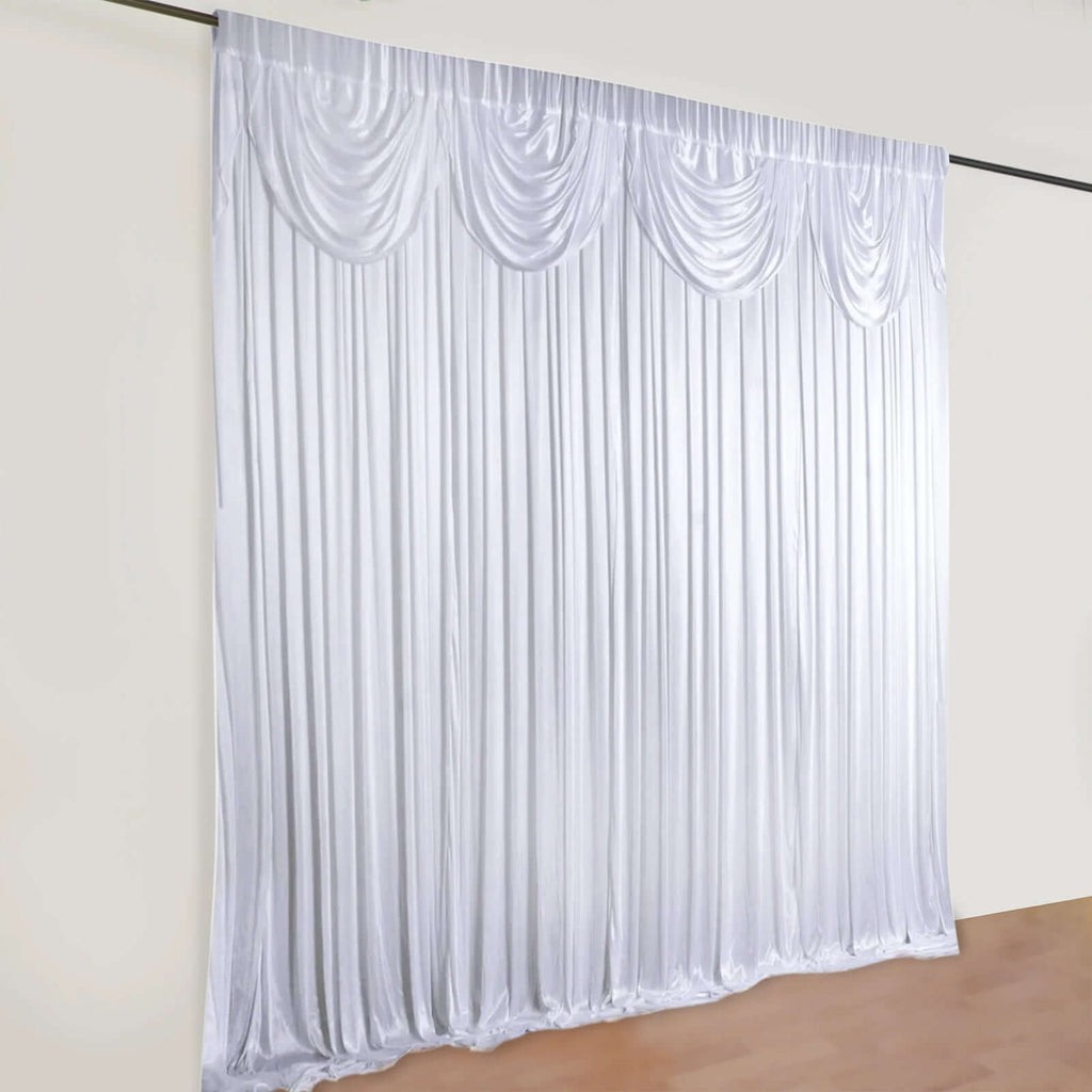 20ftx10ft White Premium Double Drape Satin Event Curtain Drapes, Glossy Photo Backdrop Event Panel